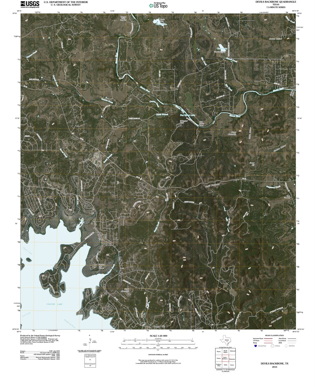 2010 Devils Backbone, TX - Texas - USGS Topographic Map
