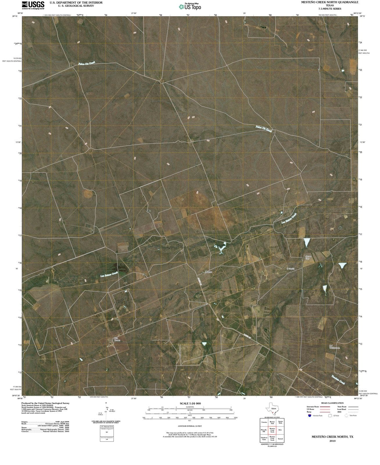 2010 Mesteno Creek North, TX - Texas - USGS Topographic Map