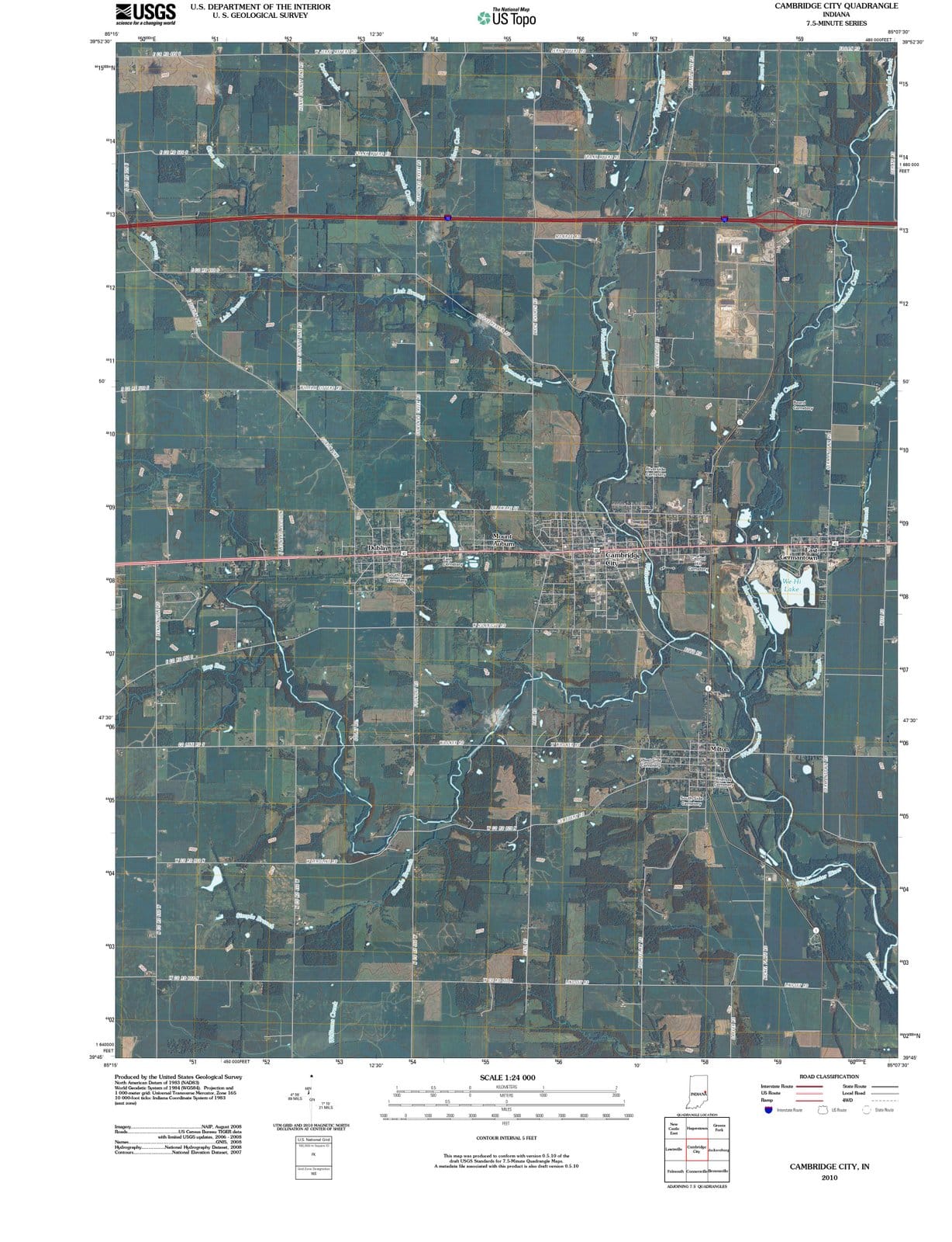 2010 Cambridge City, in - Indiana - USGS Topographic Map