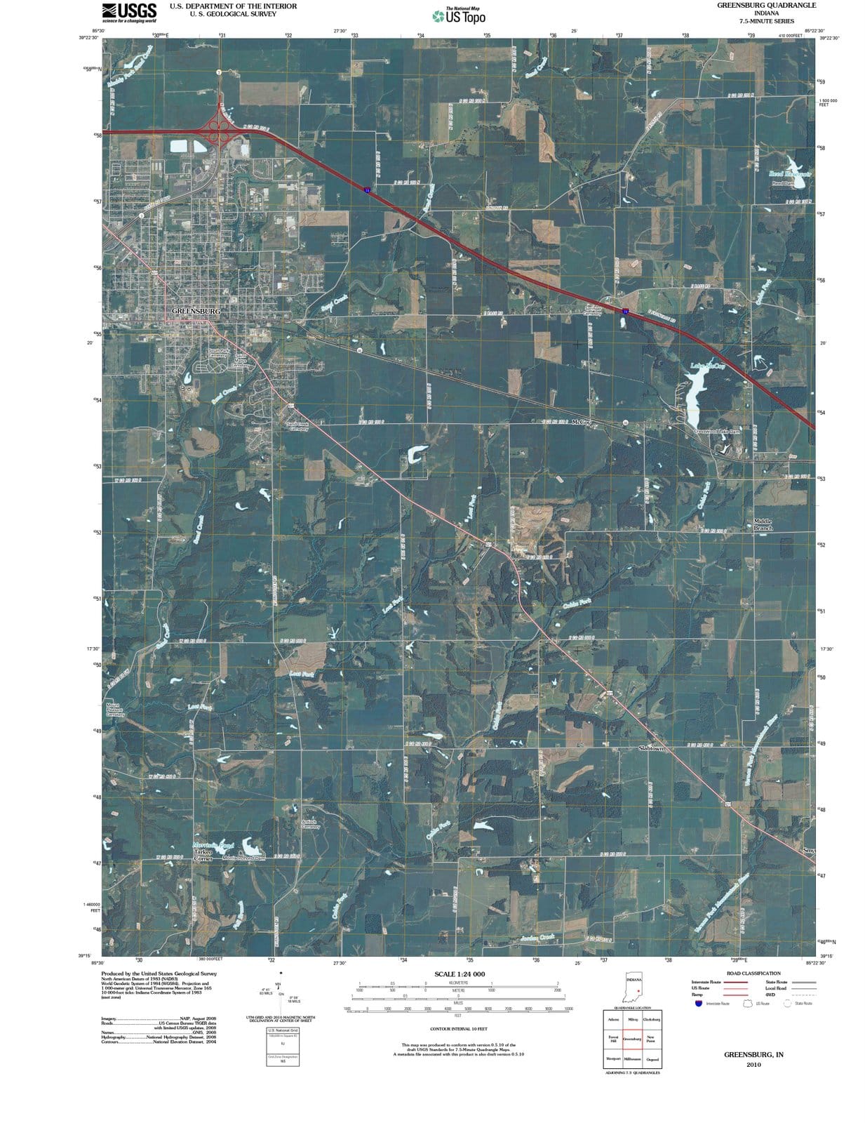 2010 Greensburg, in - Indiana - USGS Topographic Map
