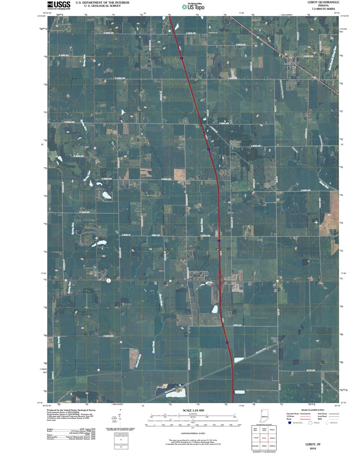 2010 Leroy, in - Indiana - USGS Topographic Map