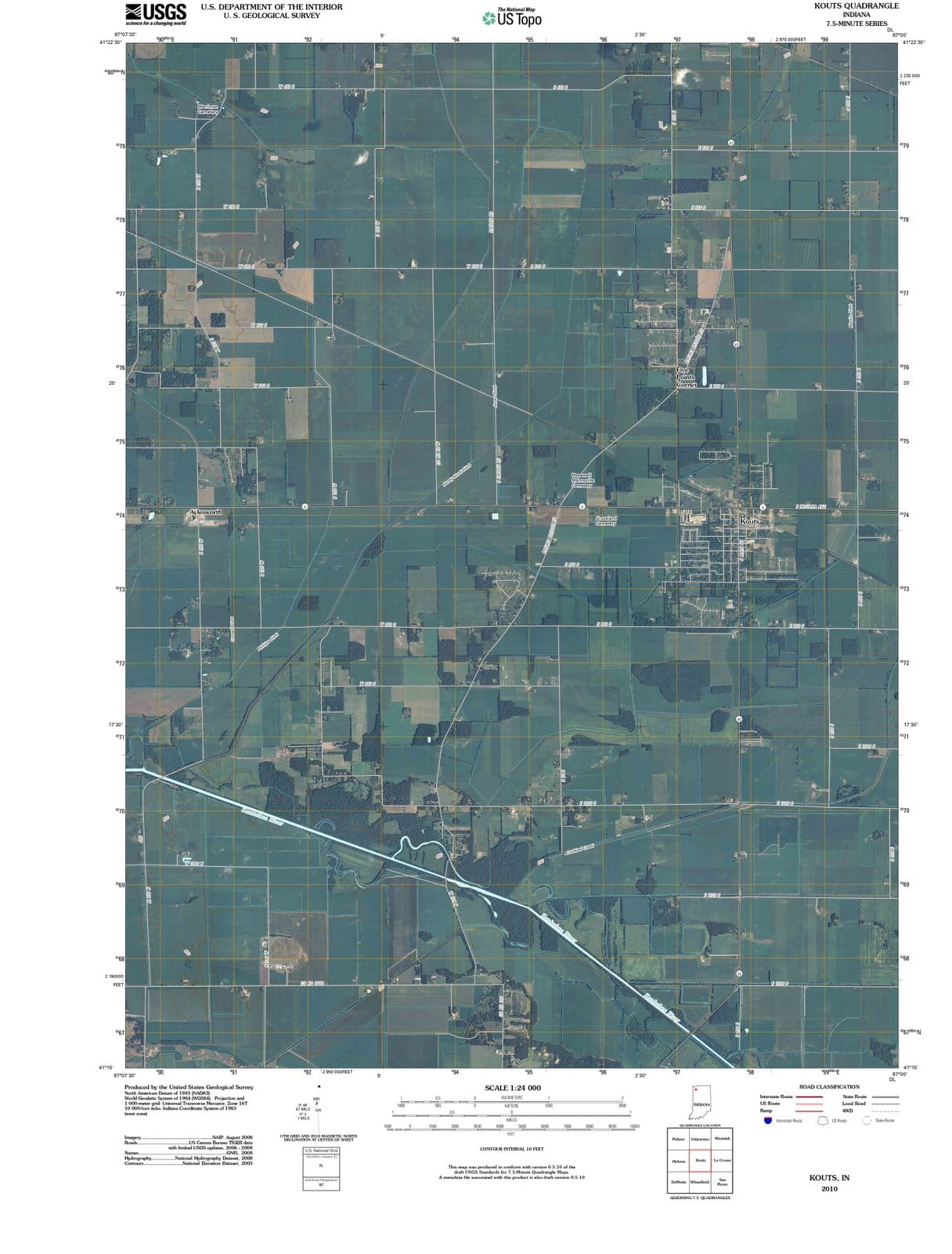 2010 Kouts, in - Indiana - USGS Topographic Map