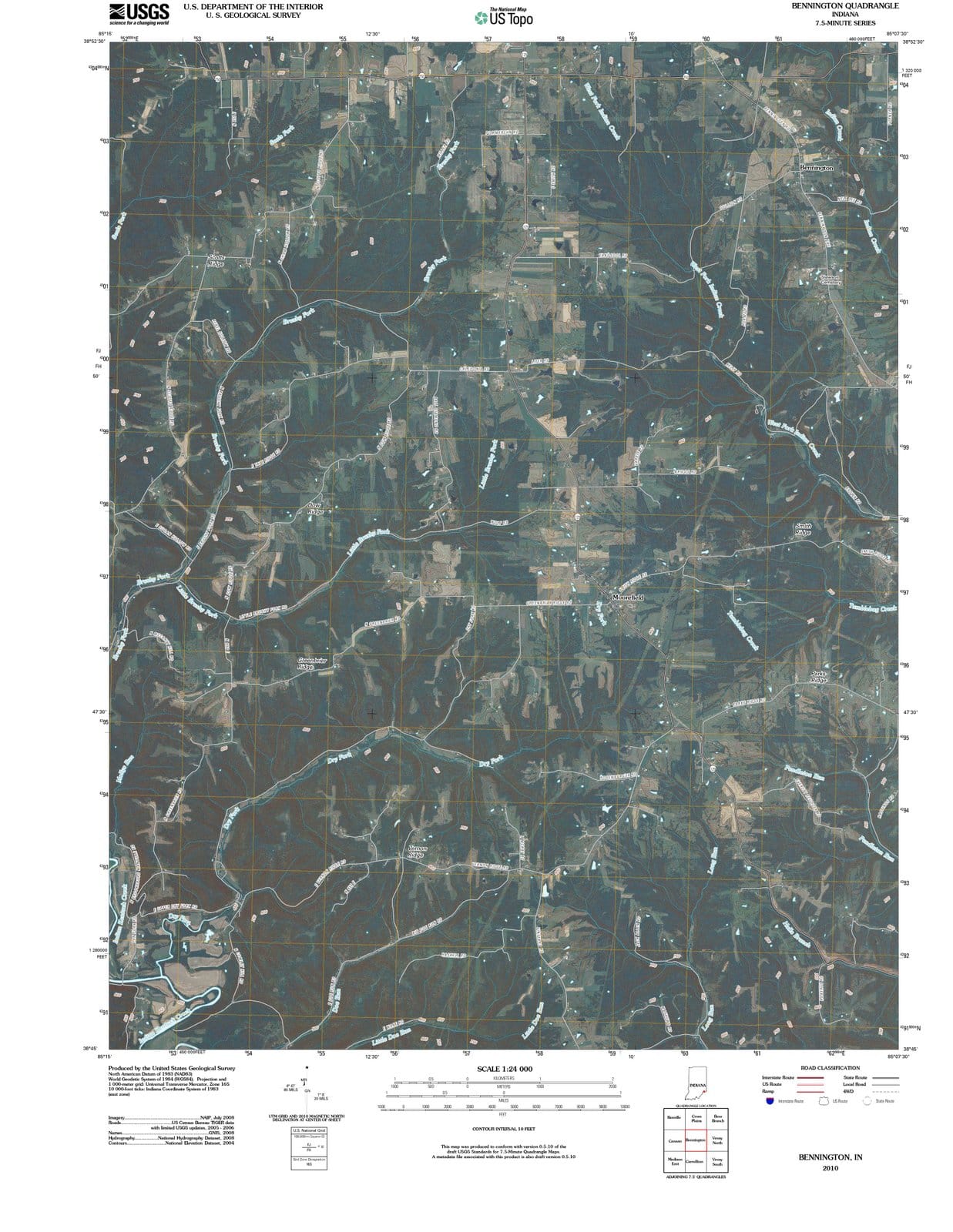 2010 Bennington, in - Indiana - USGS Topographic Map