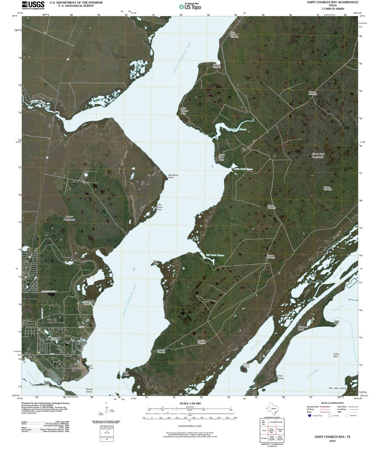 2010 Saint Charles Bay, TX - Texas - USGS Topographic Map