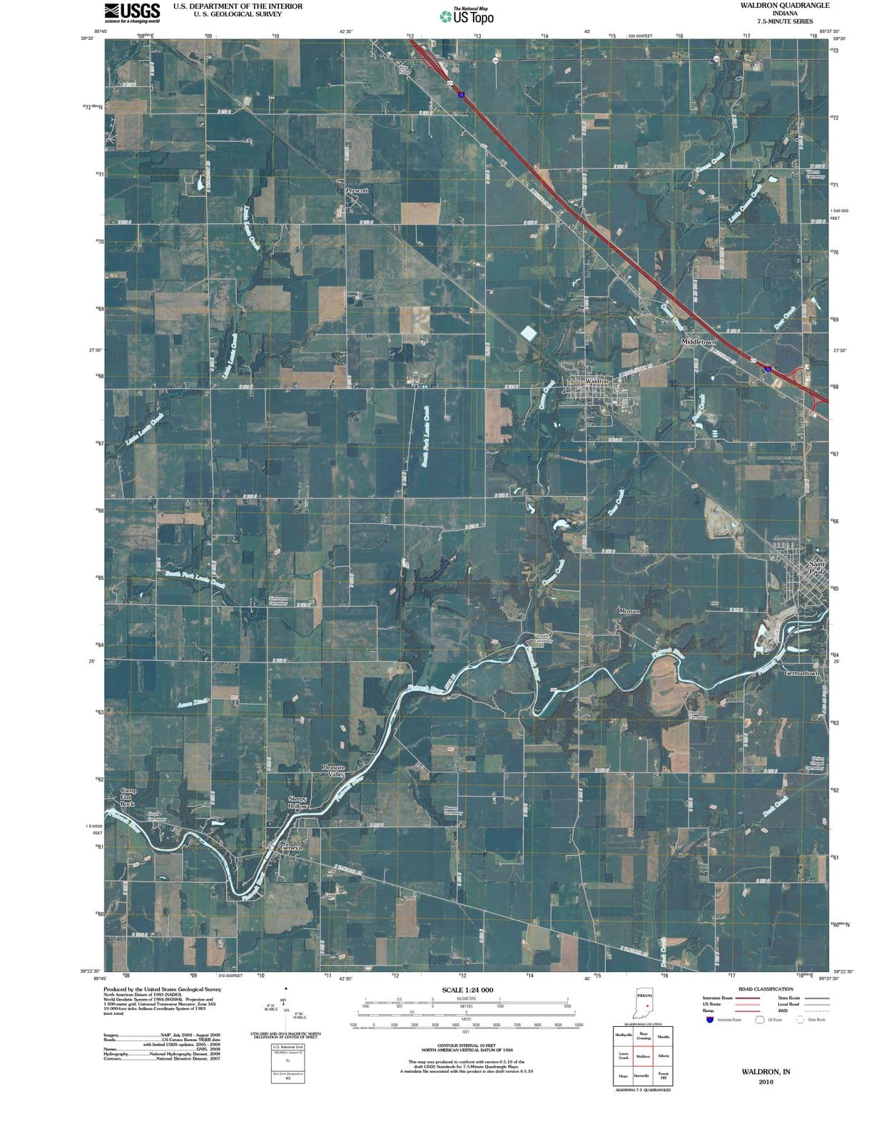 2010 Waldron, in - Indiana - USGS Topographic Map