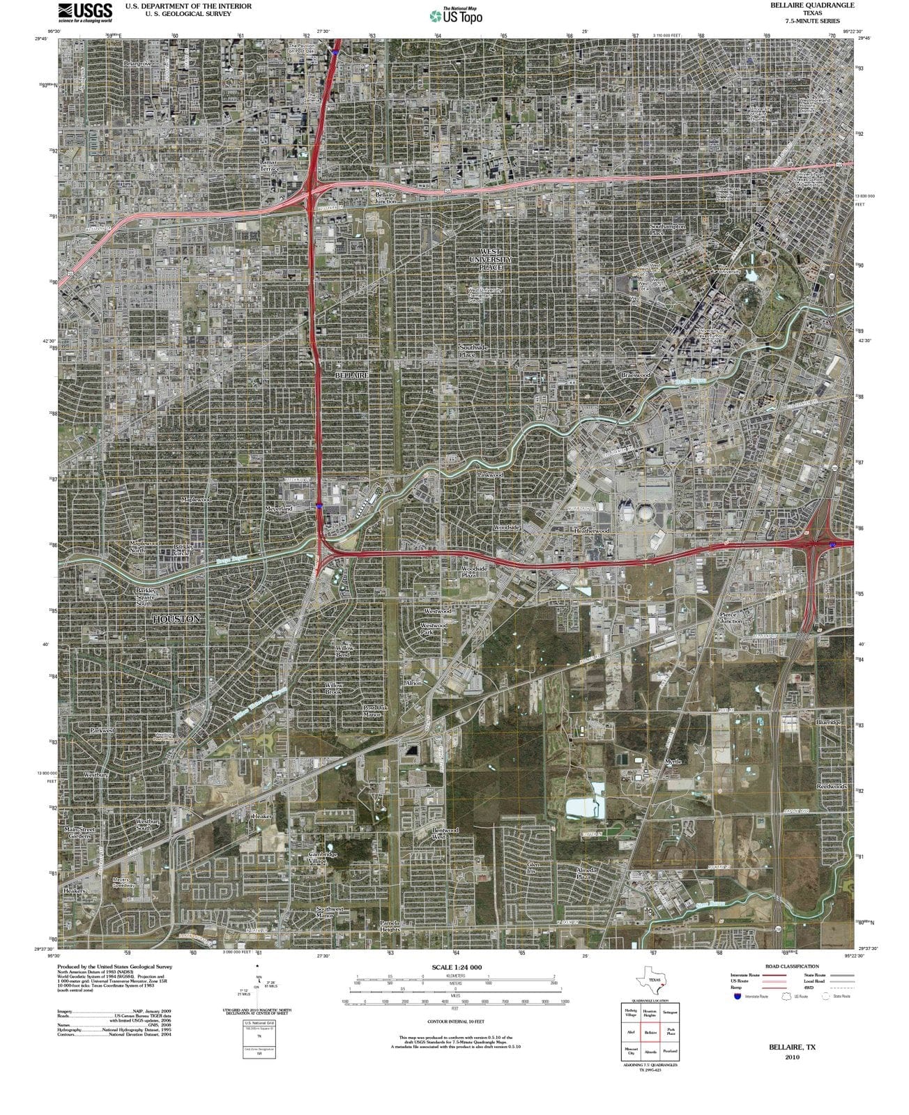 2010 Bellaire, TX - Texas - USGS Topographic Map