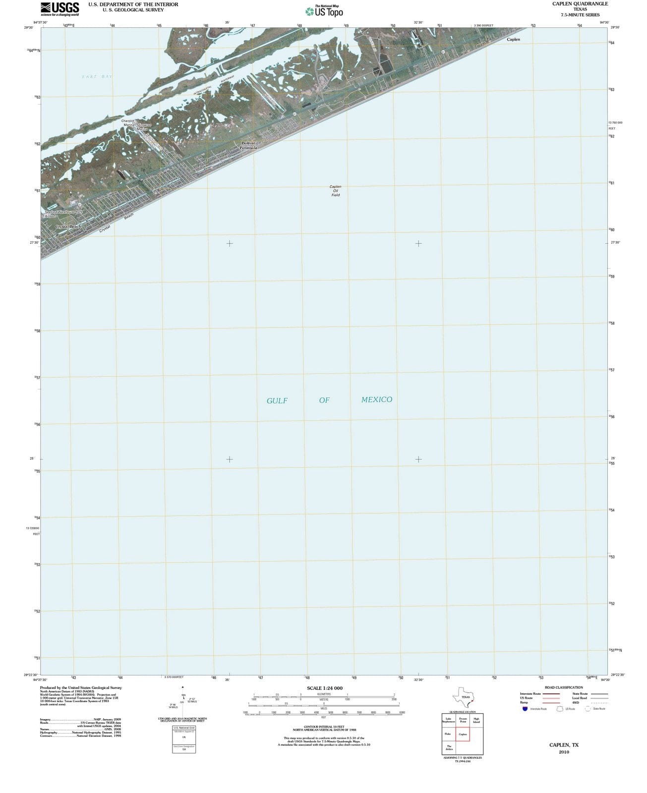 2010 Caplen, TX - Texas - USGS Topographic Map