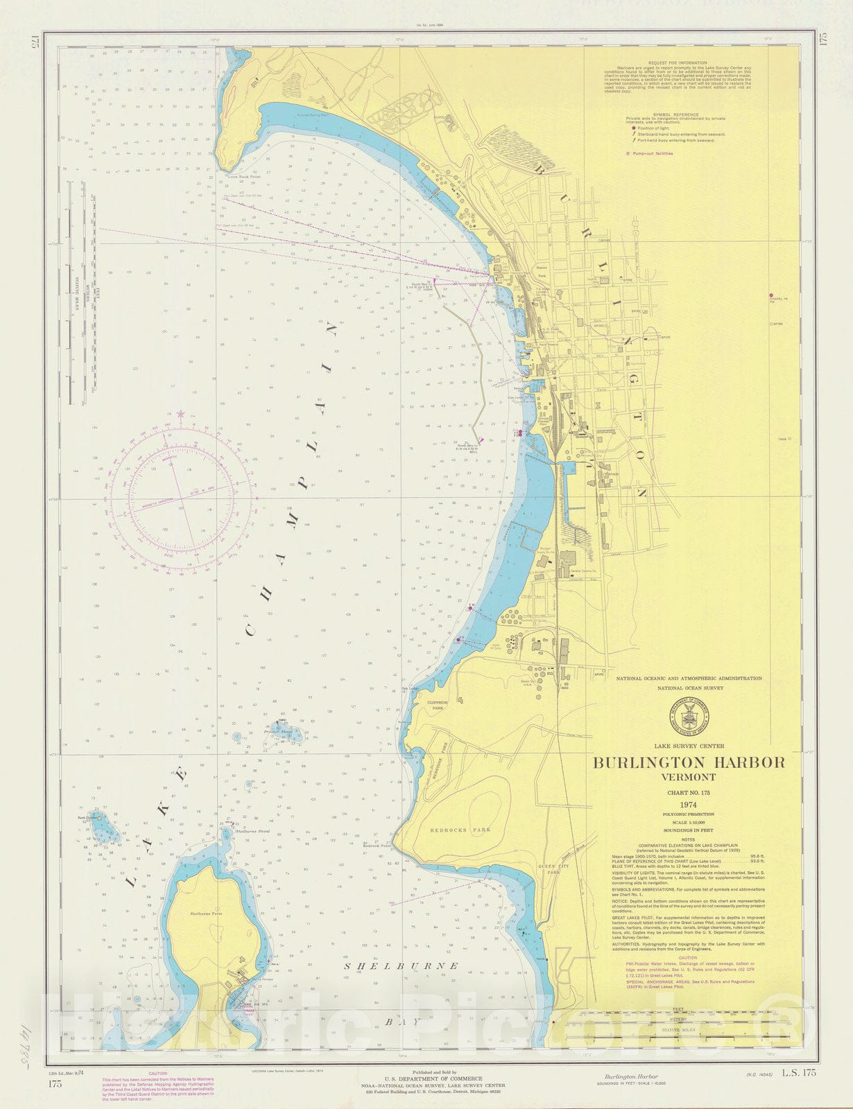 Historic Nautical Map - Burlington Harbor, 1974 NOAA Chart - Vintage Wall Art