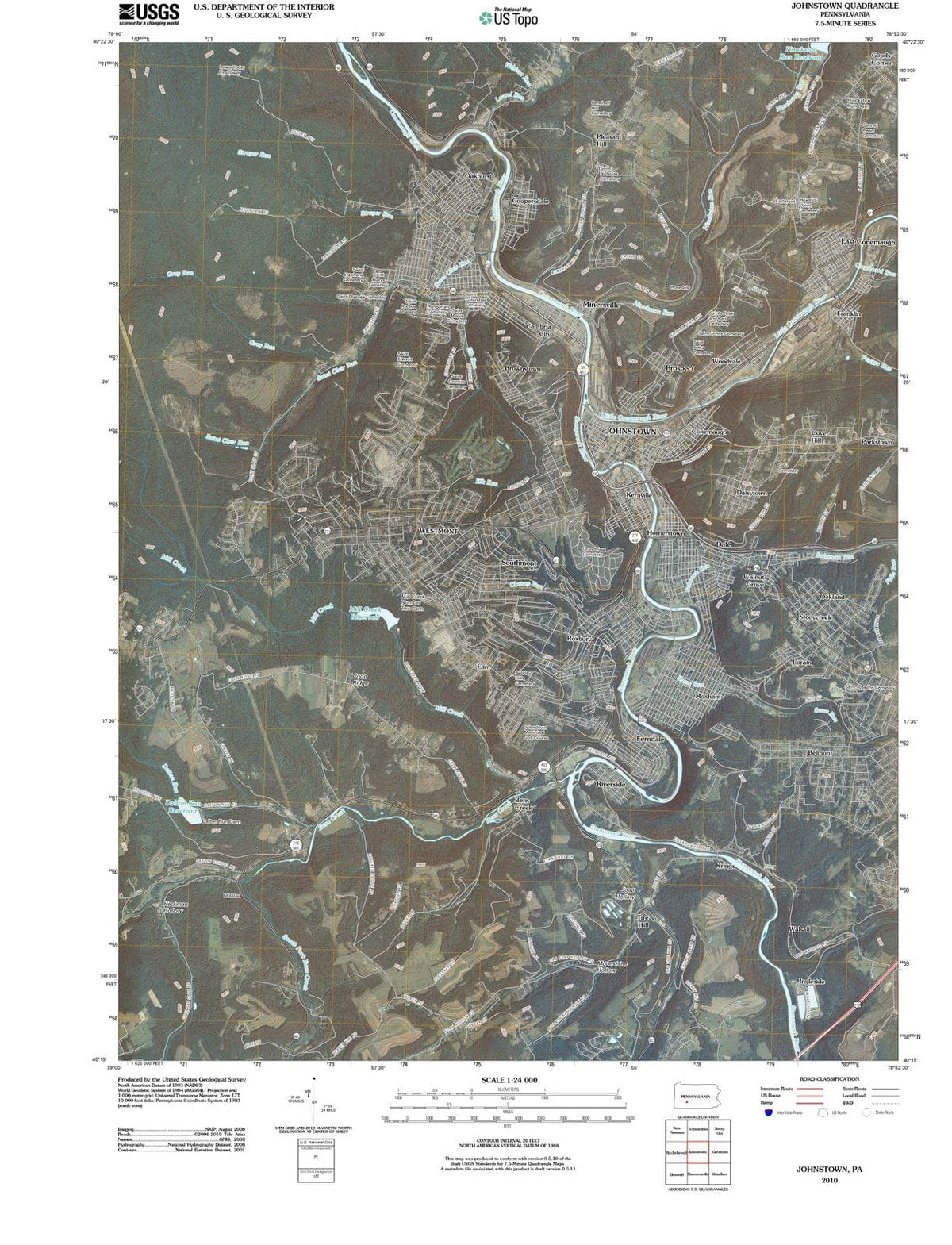 2010 Johnstown, PA - Pennsylvania - USGS Topographic Map