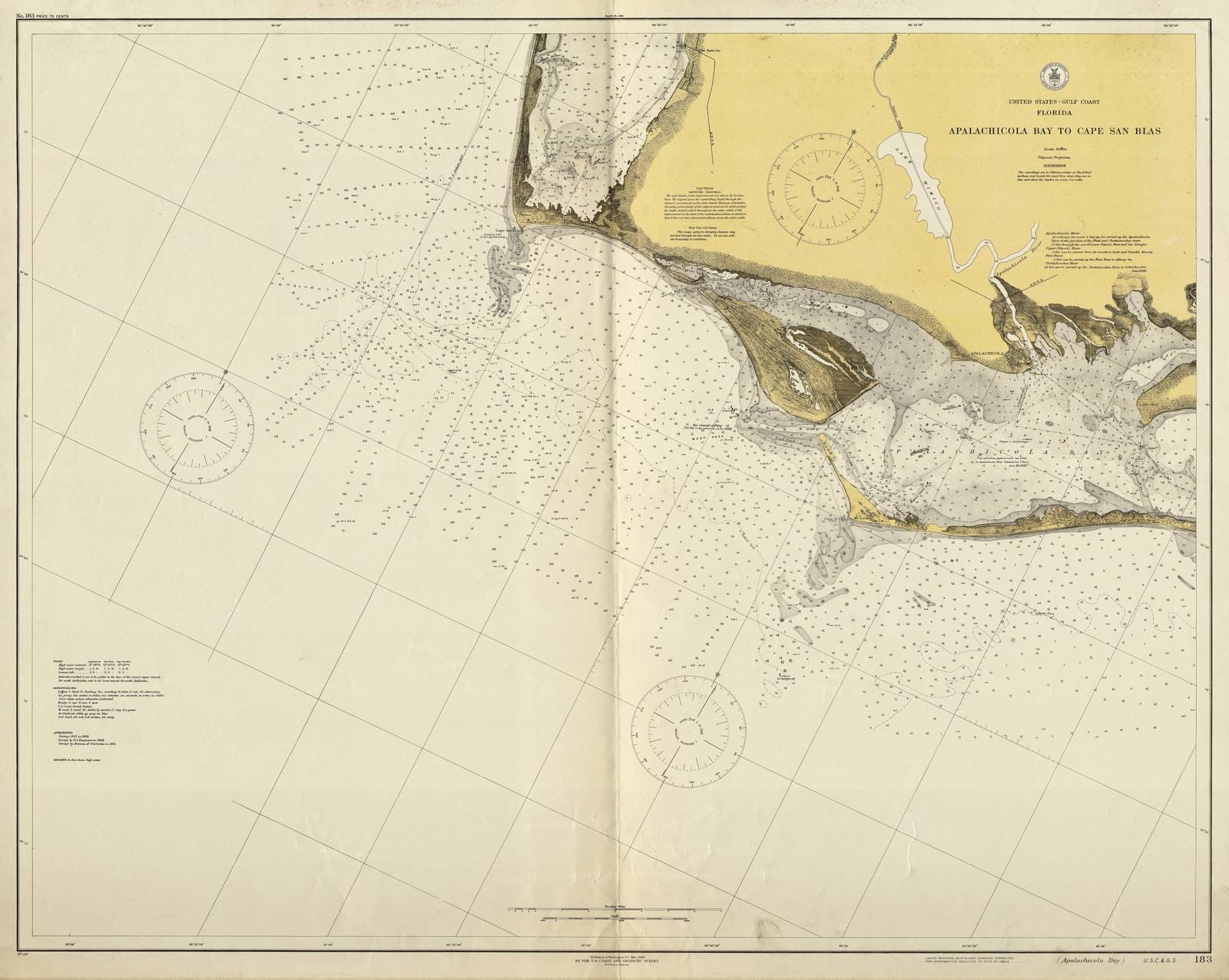 Historic Nautical Map - Apalachicola Bay To Cape San Blas, 1938 NOAA Chart - Vintage Wall Art