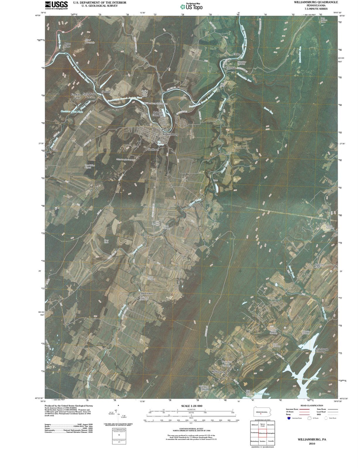 2010 Williamsburg, PA - Pennsylvania - USGS Topographic Map