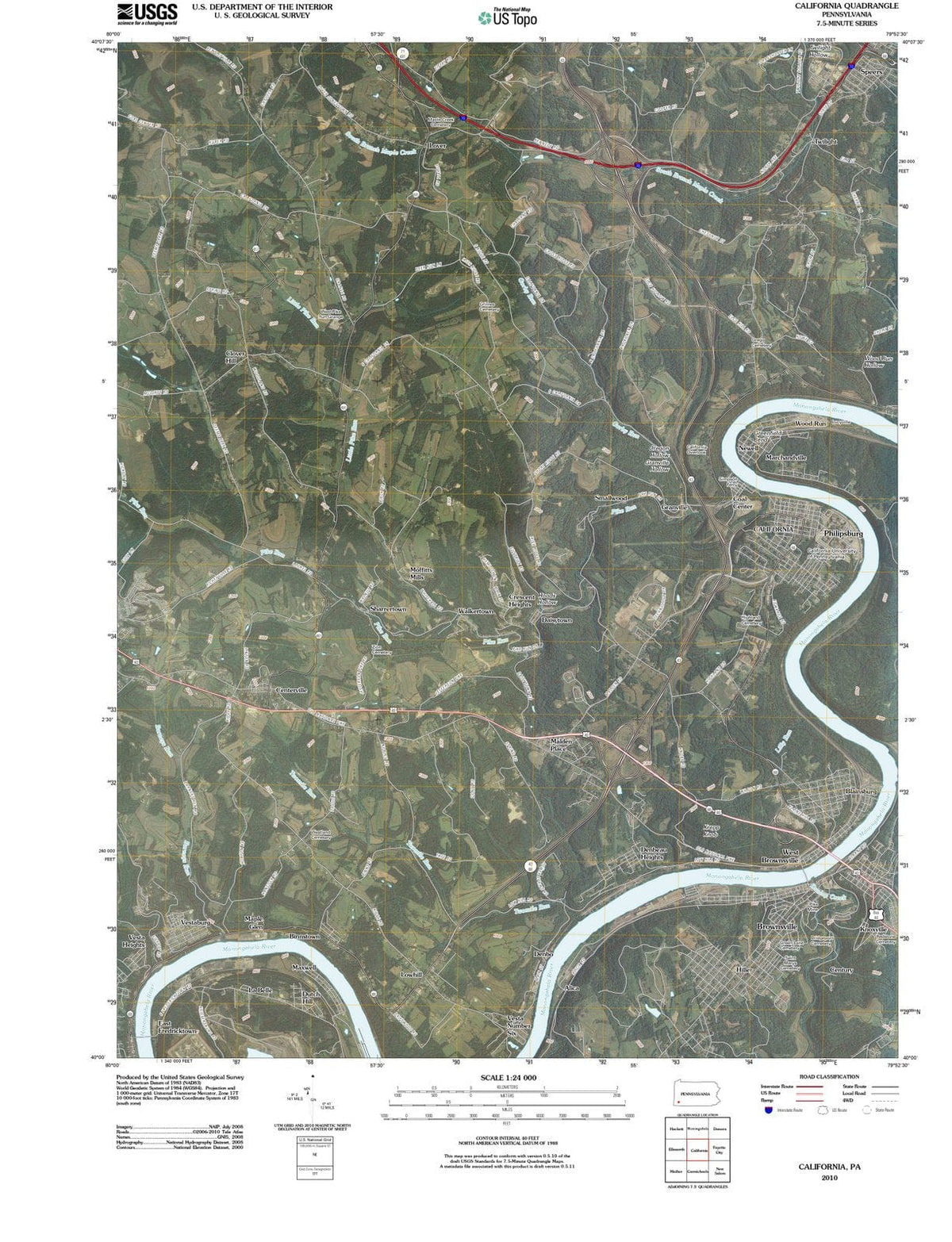 2010 California, PA - Pennsylvania - USGS Topographic Map
