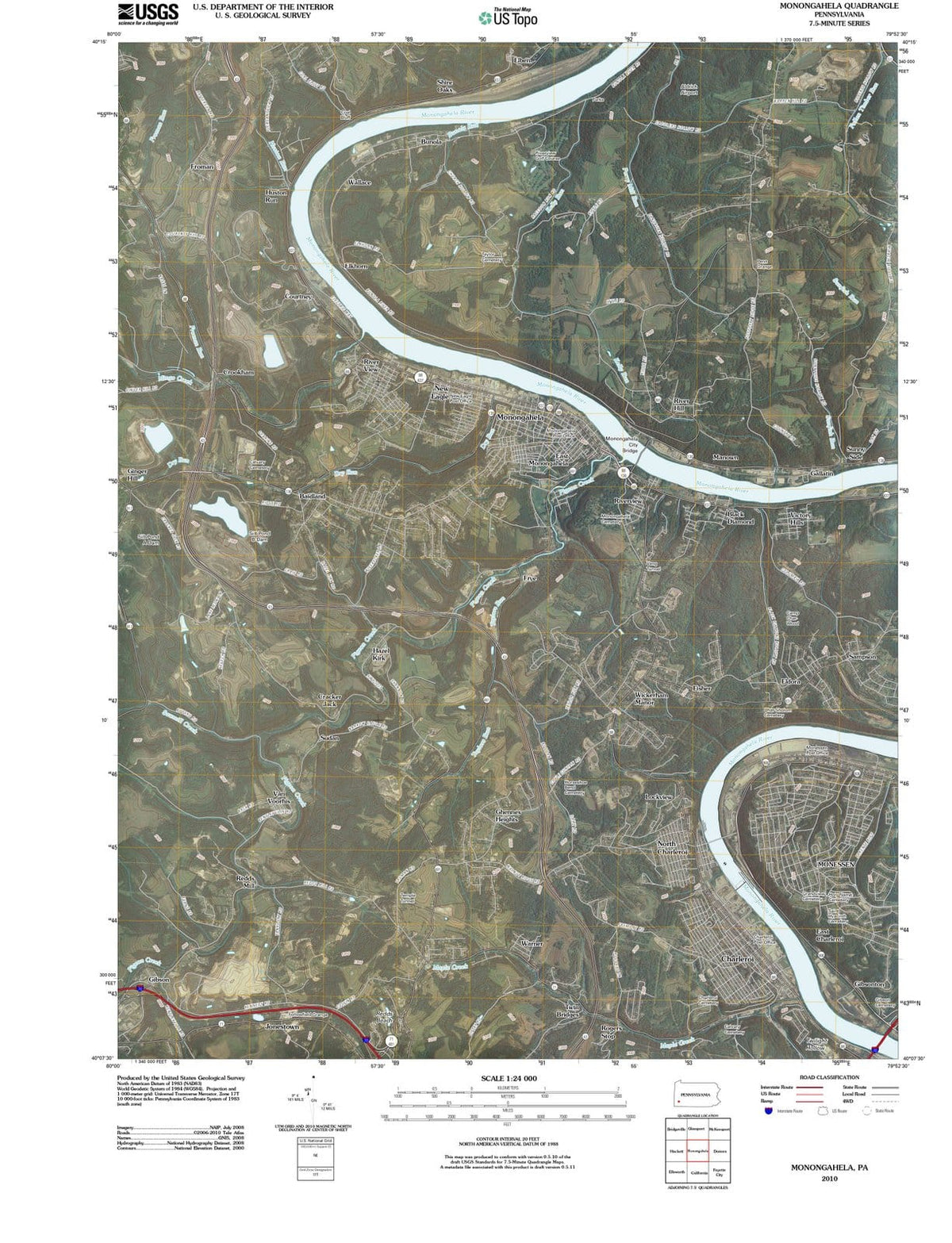 2010 Monongahela, PA - Pennsylvania - USGS Topographic Map