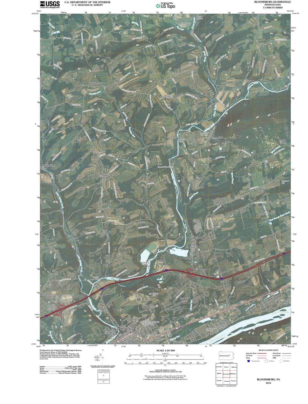 2010 Bloomsburg, PA - Pennsylvania - USGS Topographic Map