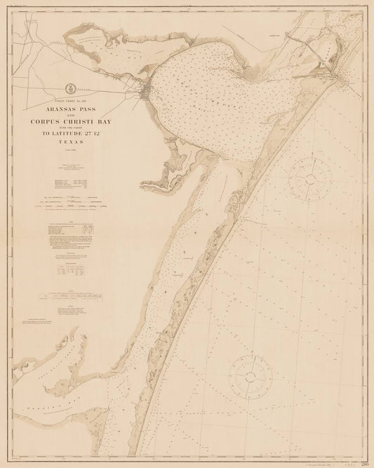Historic Nautical Map - Aransas Pass And Corpus Christi Bay With The Coast To Latitude 27?12', Texas, 1913 NOAA Chart - Vintage Wall Art
