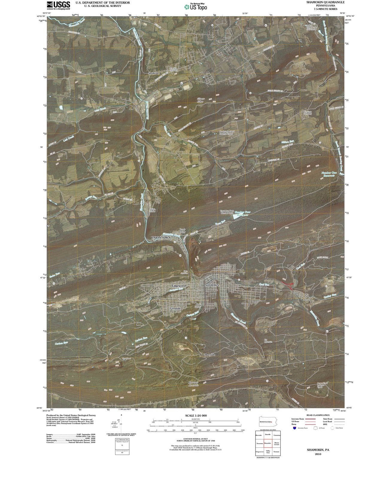 2010 Shamokin, PA - Pennsylvania - USGS Topographic Map