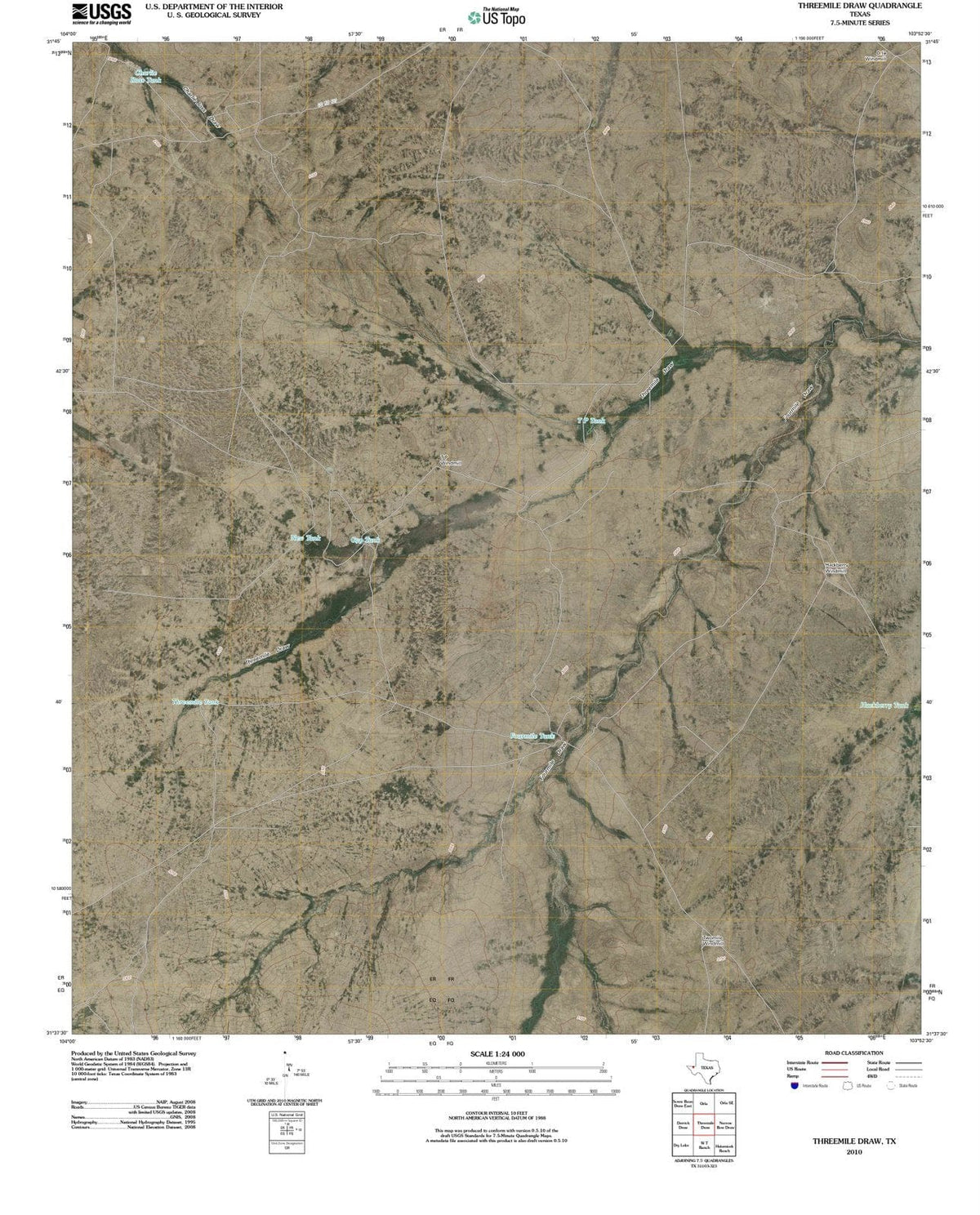 2010 Threemileraw, TX - Texas - USGS Topographic Map