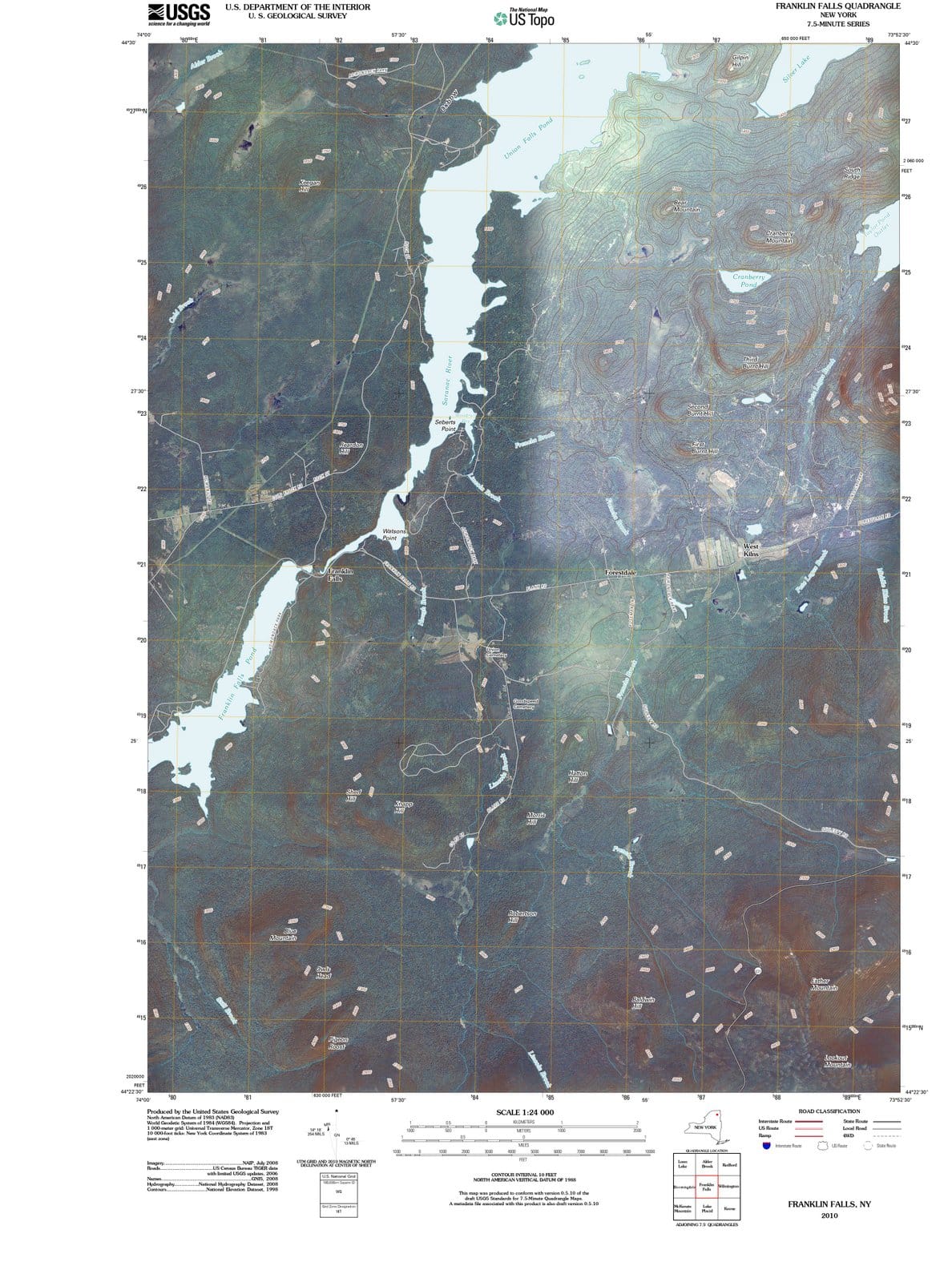 2010 Franklin Falls, NY - New York - USGS Topographic Map