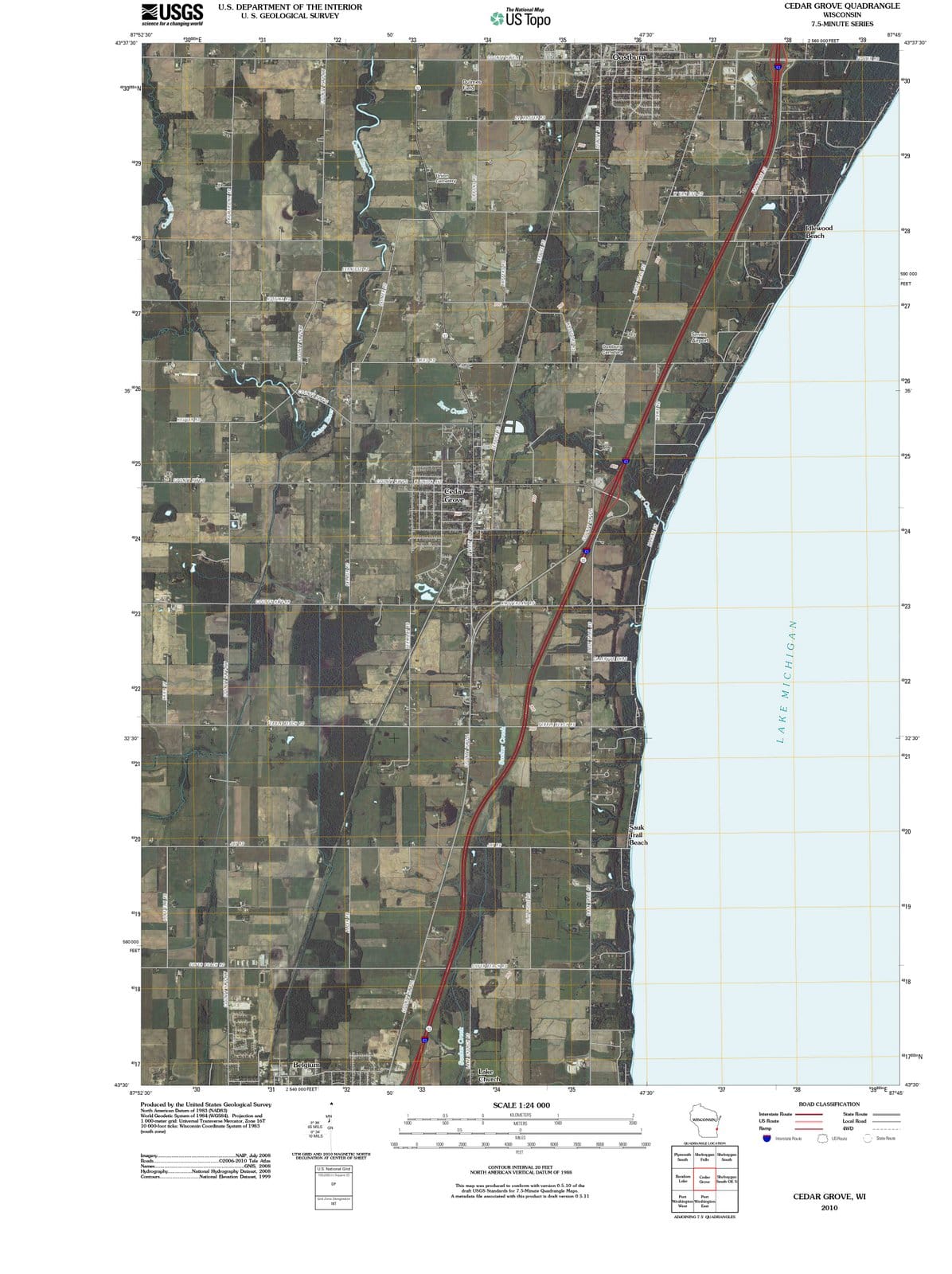 2010 Cedar Grove, WI - Wisconsin - USGS Topographic Map