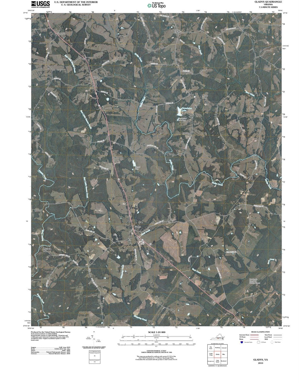 2010 Gladys, VA - Virginia - USGS Topographic Map