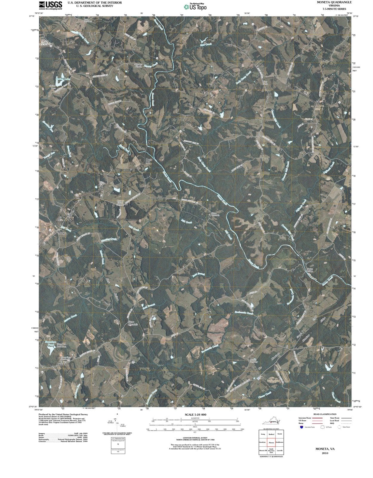 2010 Moneta, VA - Virginia - USGS Topographic Map