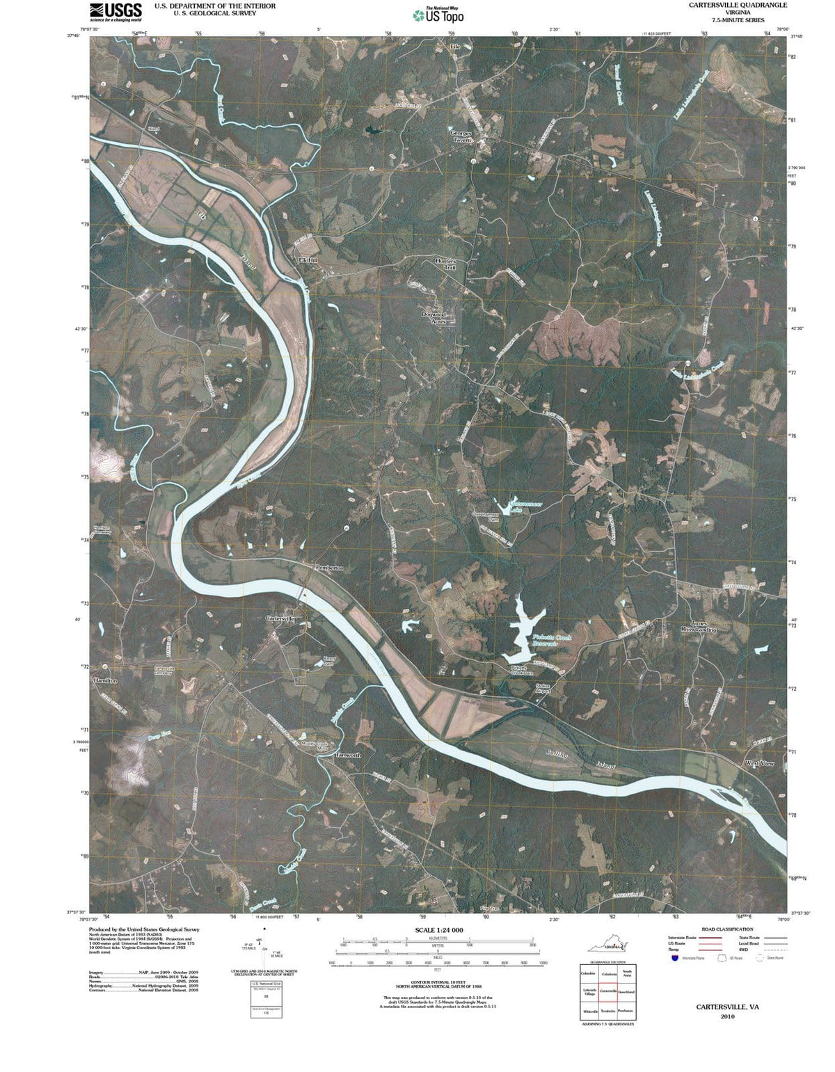 2010 Cartersville, VA - Virginia - USGS Topographic Map