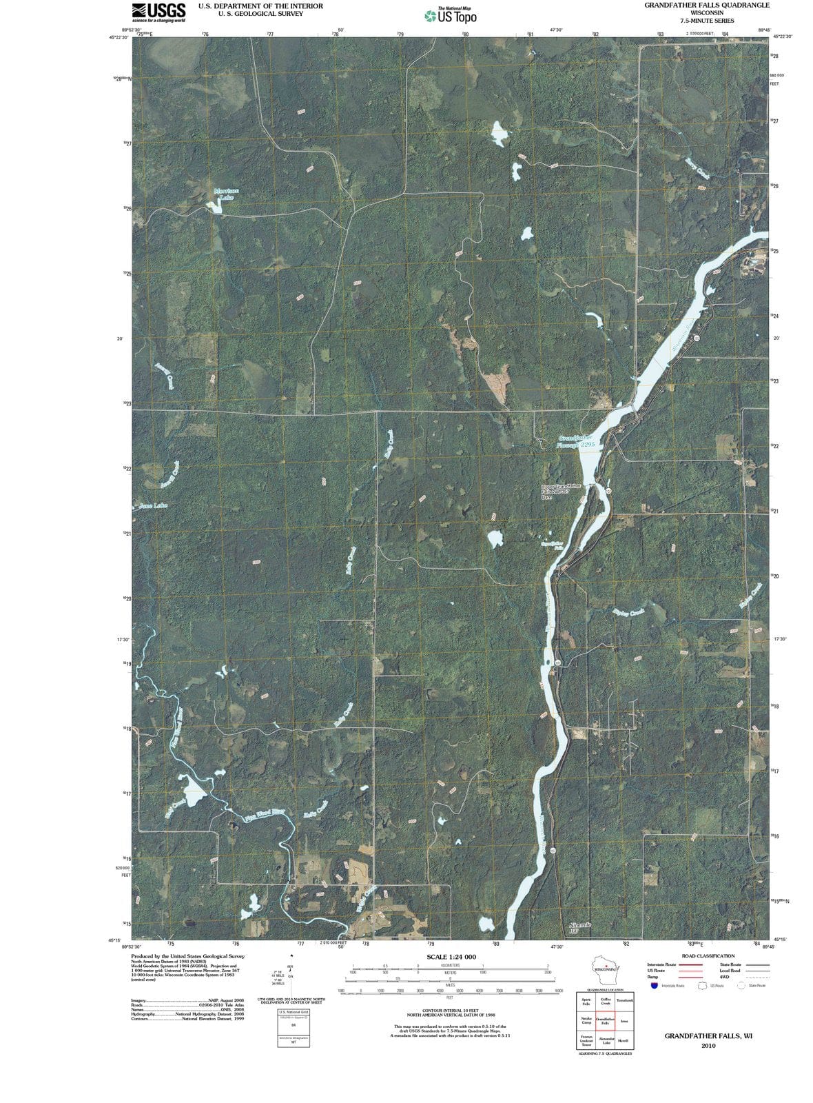 2010 Grandfather Falls, WI - Wisconsin - USGS Topographic Map