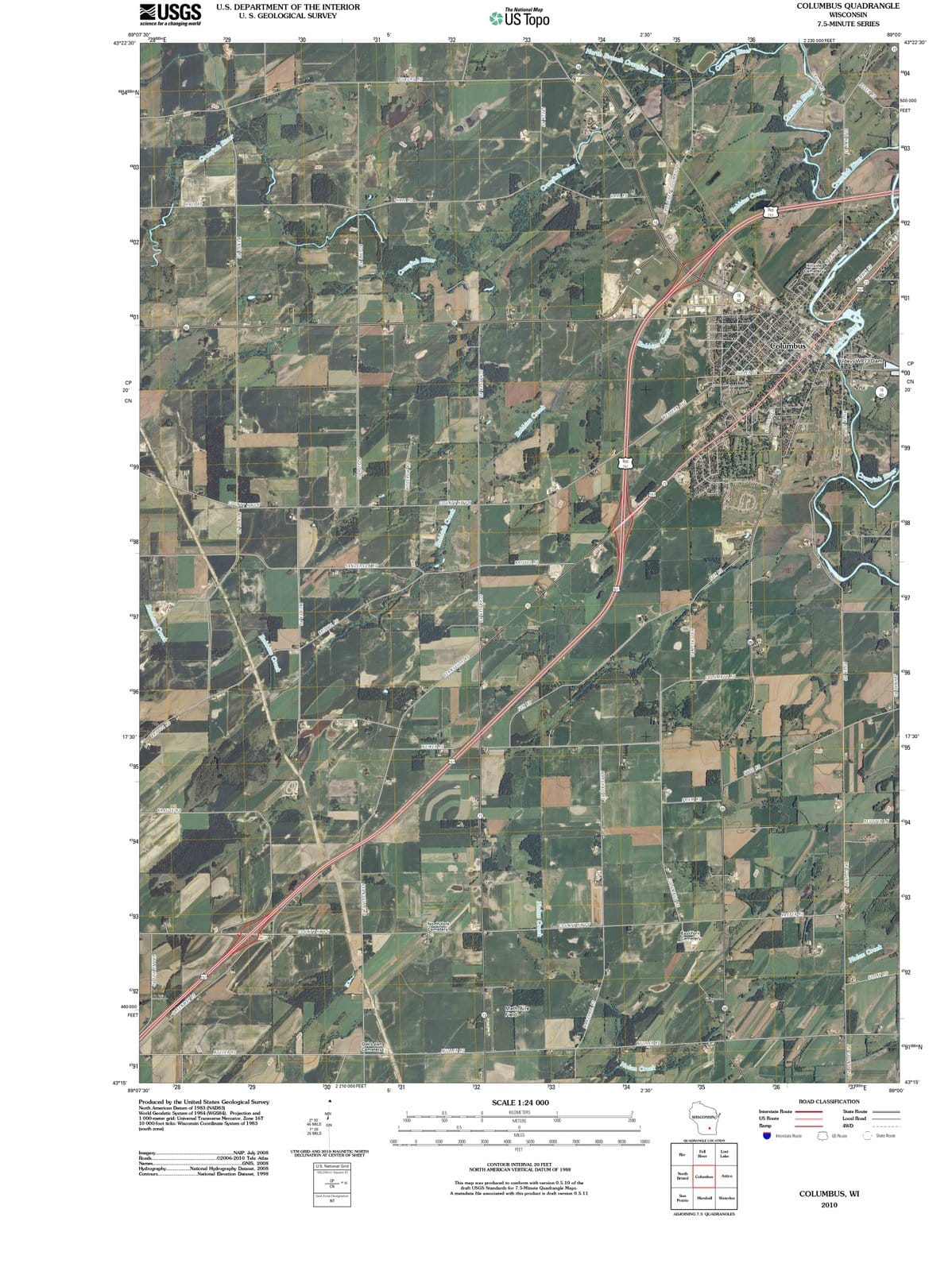 2010 Columbus, WI - Wisconsin - USGS Topographic Map