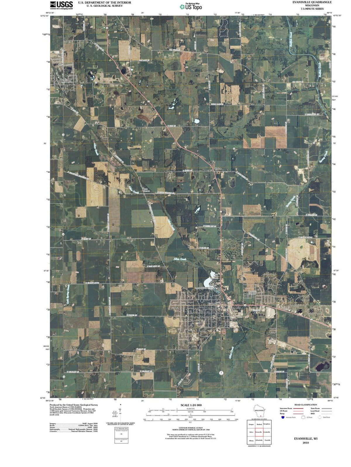 2010 Evansville, WI - Wisconsin - USGS Topographic Map