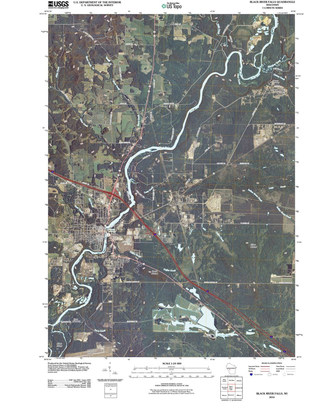 2010 Black River Falls, WI - Wisconsin - USGS Topographic Map