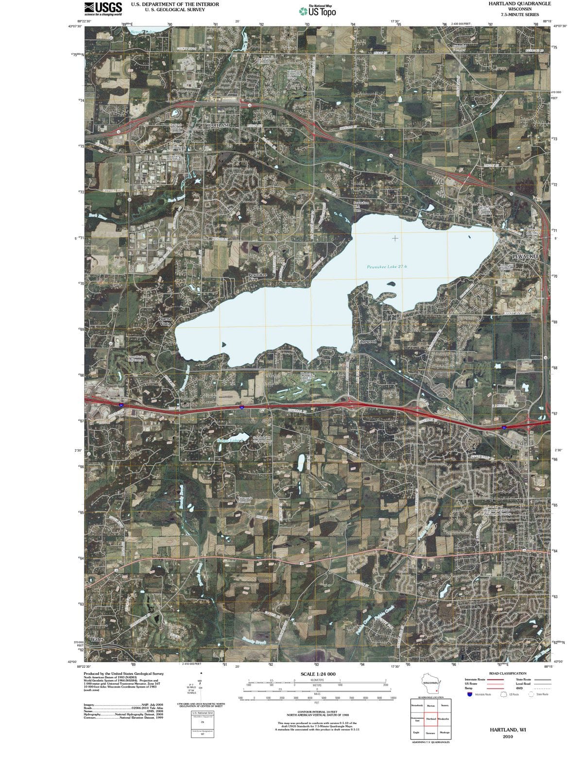 2010 Hartland, WI - Wisconsin - USGS Topographic Map