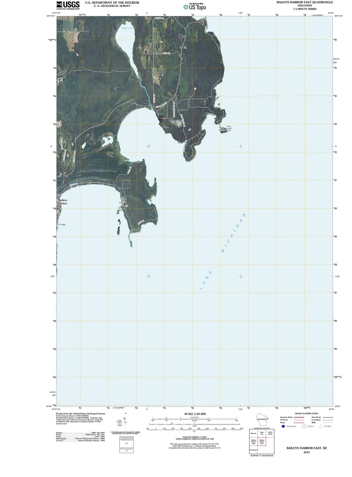 2010 Baileys Harbor East, WI - Wisconsin - USGS Topographic Map