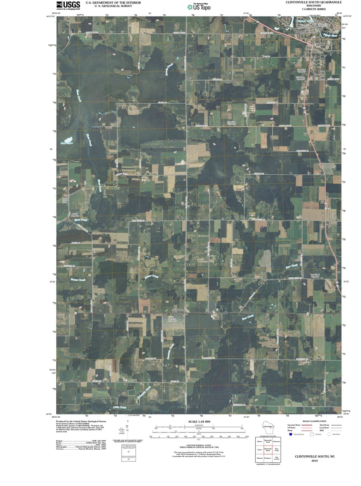 2010 Clintonville South, WI - Wisconsin - USGS Topographic Map