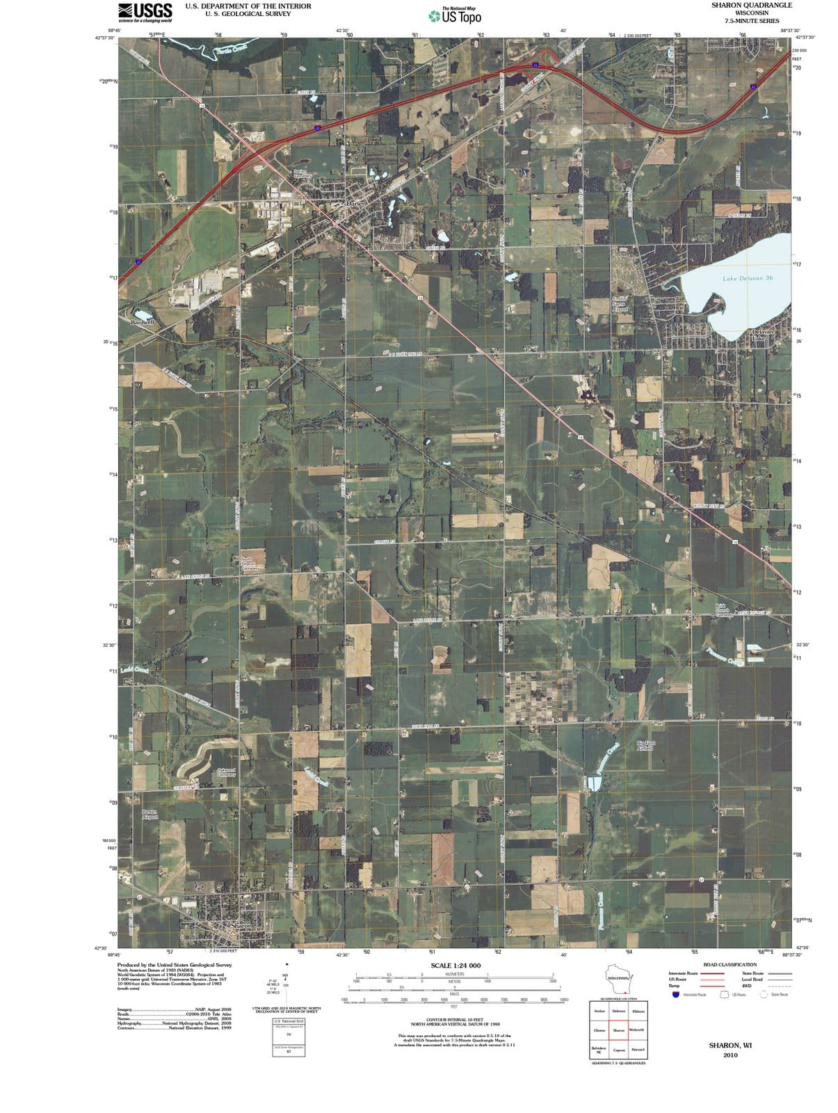 2010 Sharon, WI - Wisconsin - USGS Topographic Map