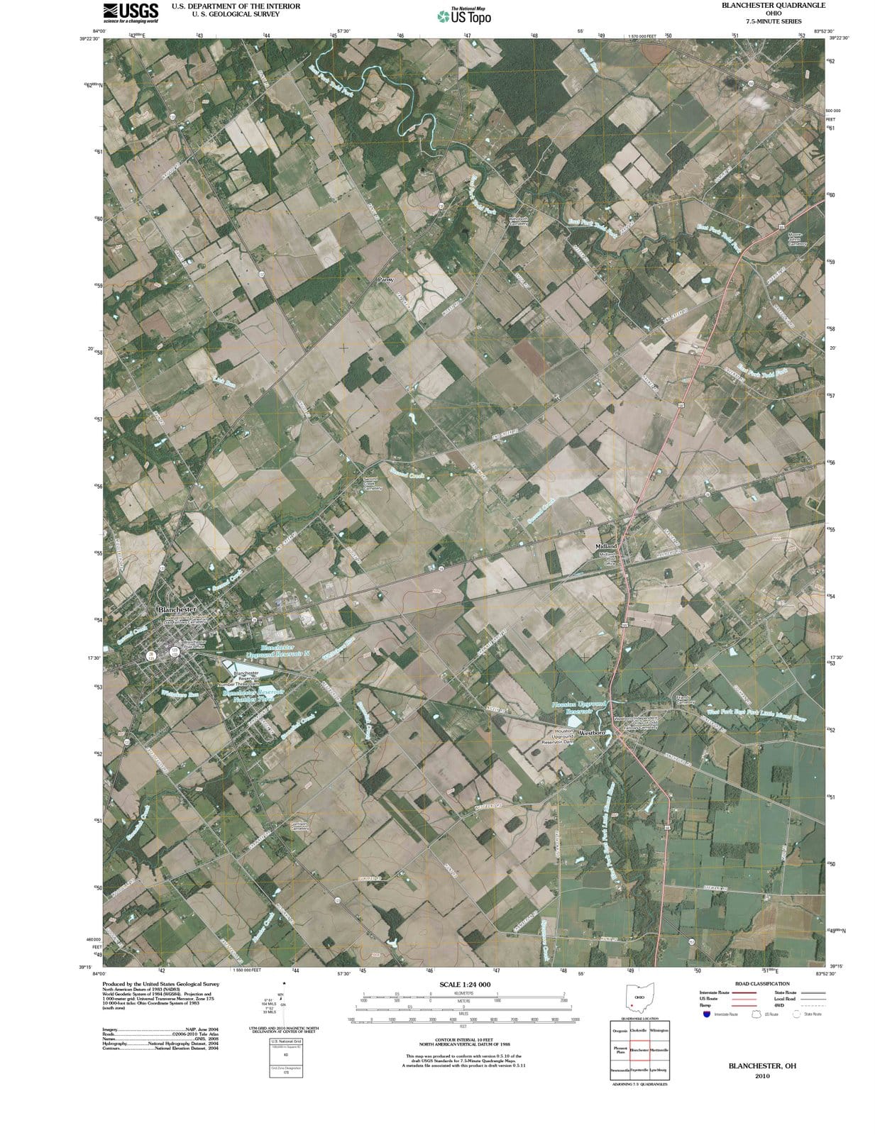 2010 Blanchester, OH - Ohio - USGS Topographic Map