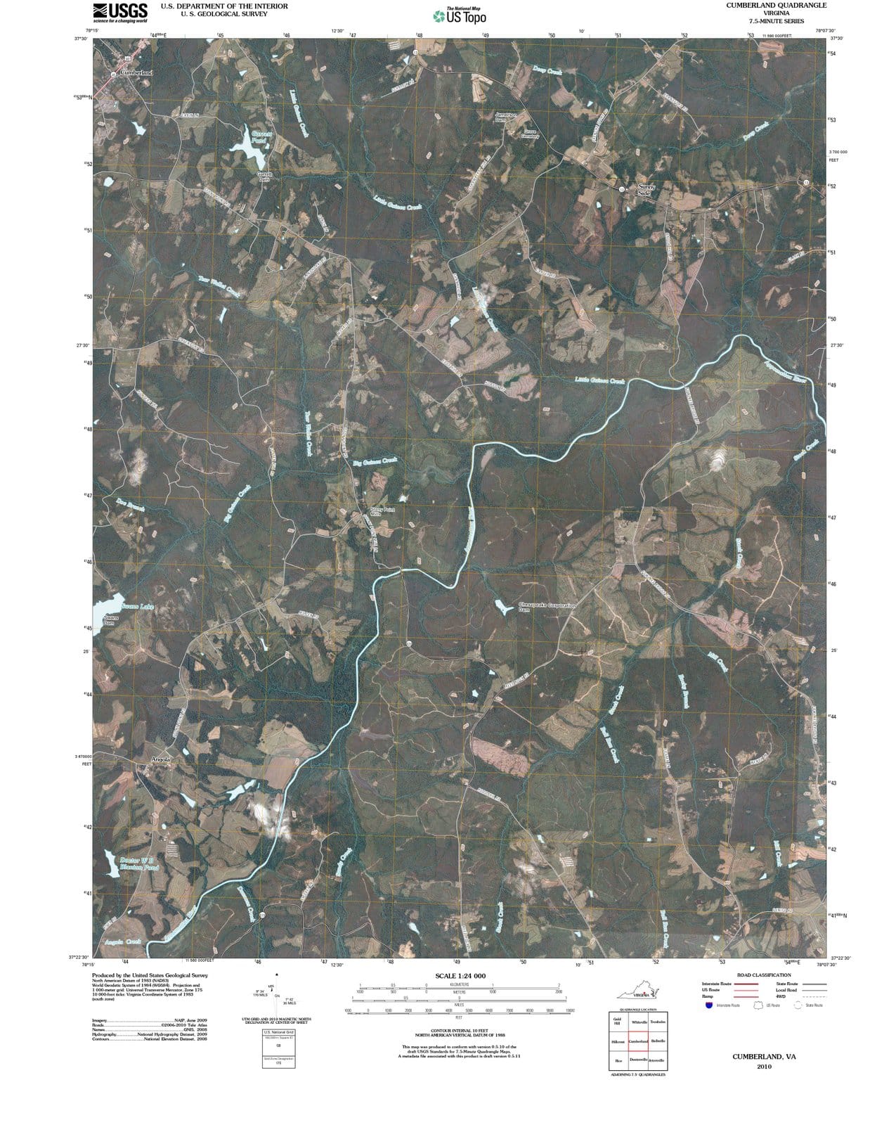 2010 Cumberland, VA - Virginia - USGS Topographic Map