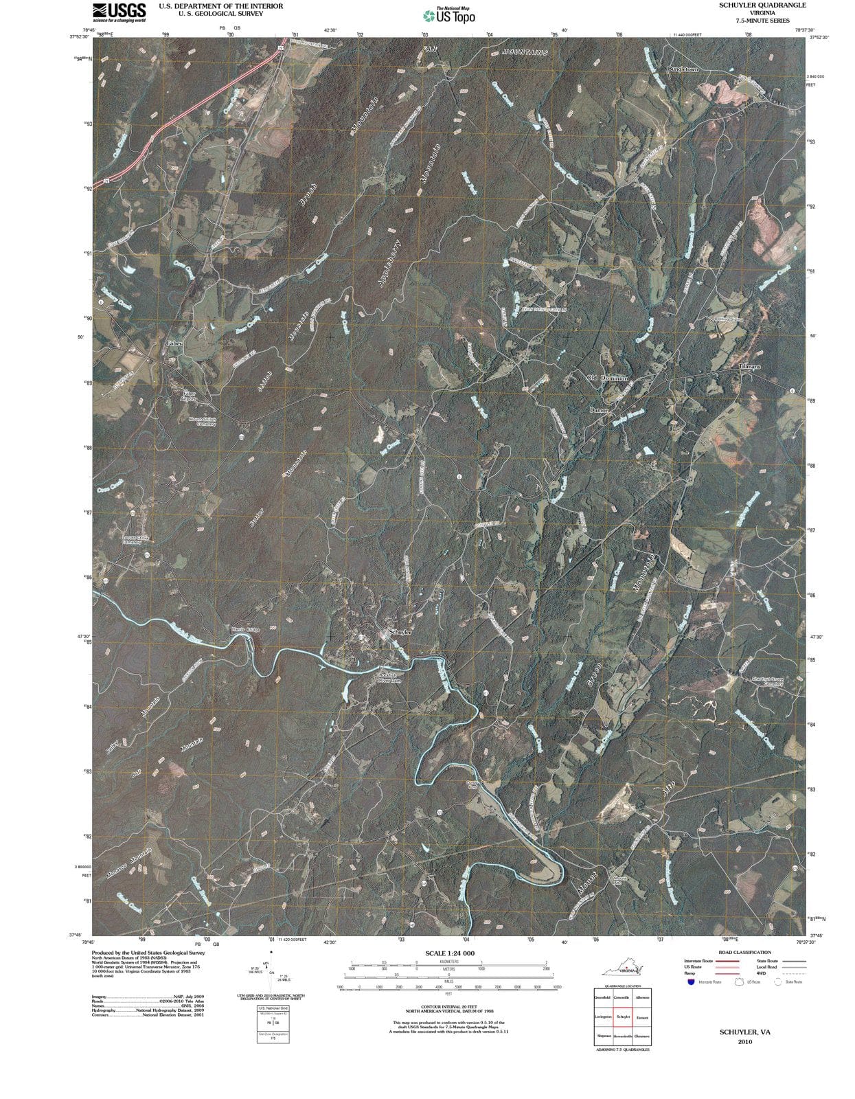 2010 Schuyler, VA - Virginia - USGS Topographic Map