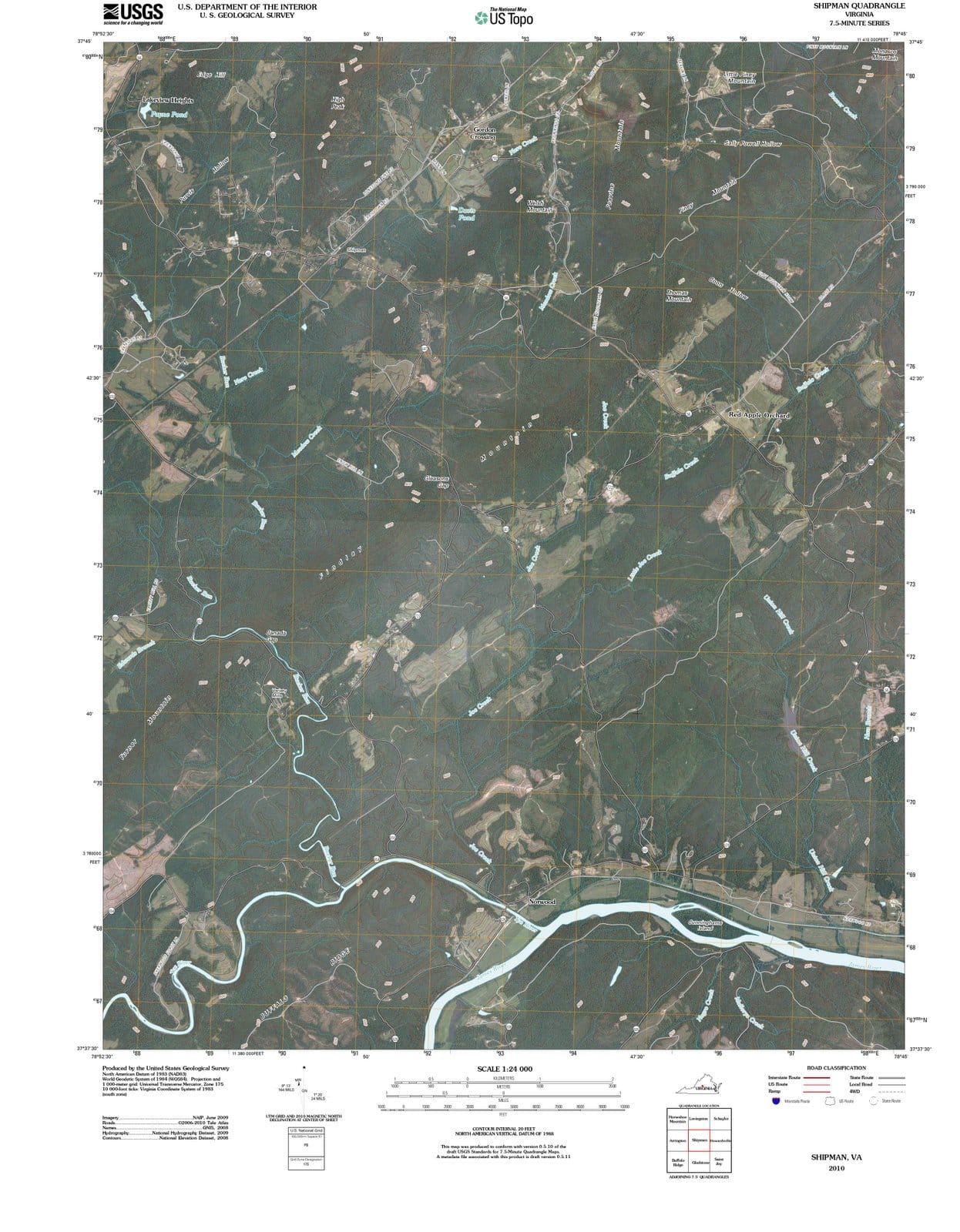2010 Shipman, VA - Virginia - USGS Topographic Map