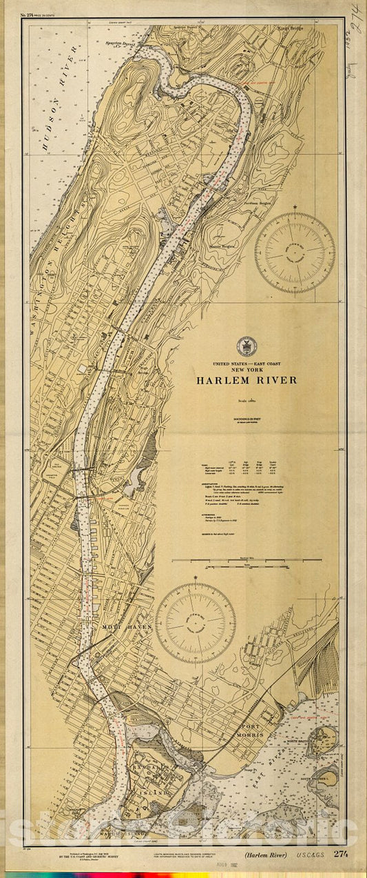 Historic Nautical Map - Harlem River, 1932 NOAA Chart - Vintage Wall Art