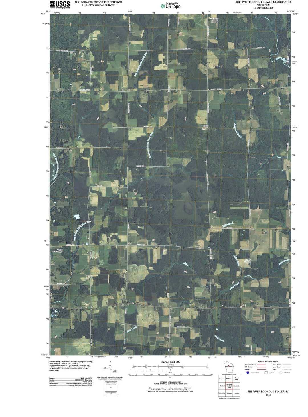 2010 Rib River Lookout Tower, WI - Wisconsin - USGS Topographic Map