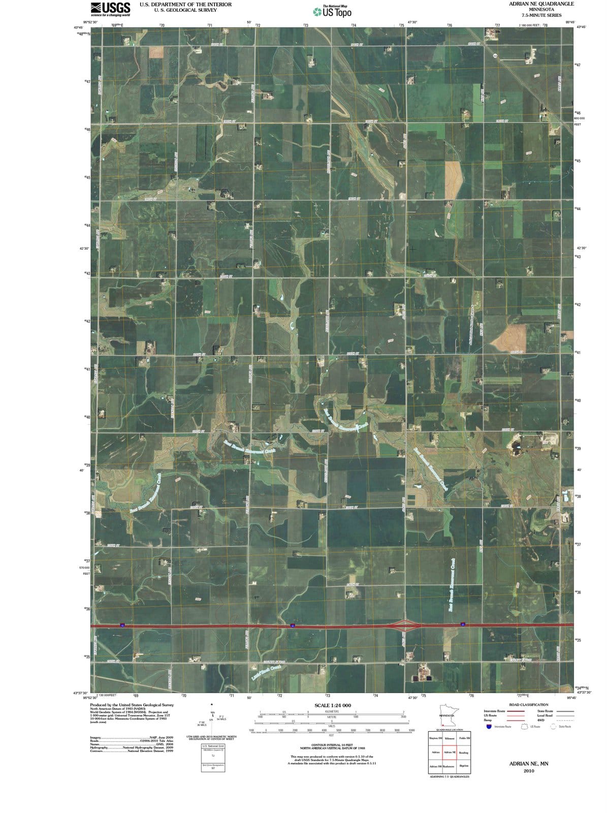 2010 Adrian, MN - Minnesota - USGS Topographic Map