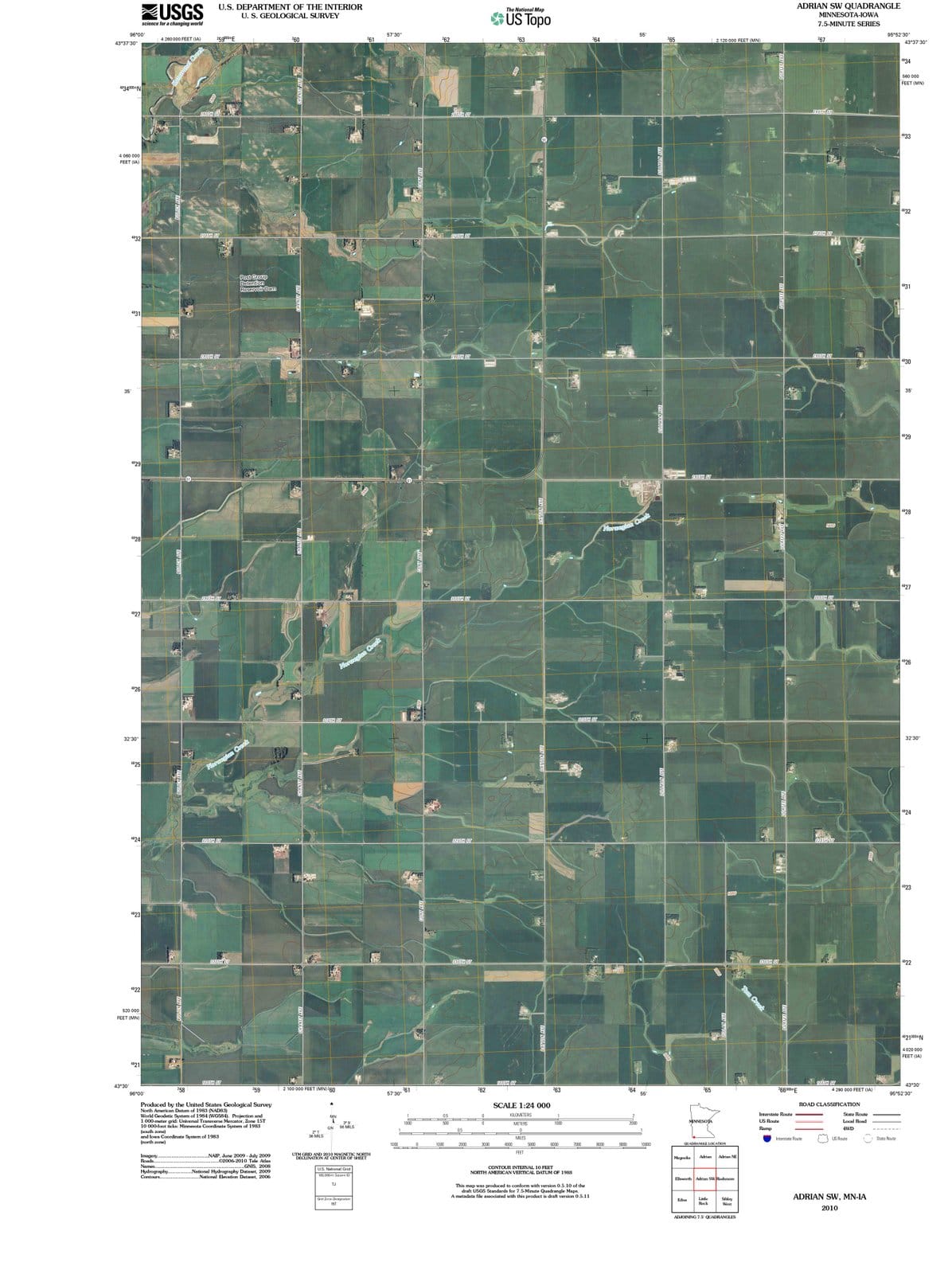 2010 Adrian, MN - Minnesota - USGS Topographic Map