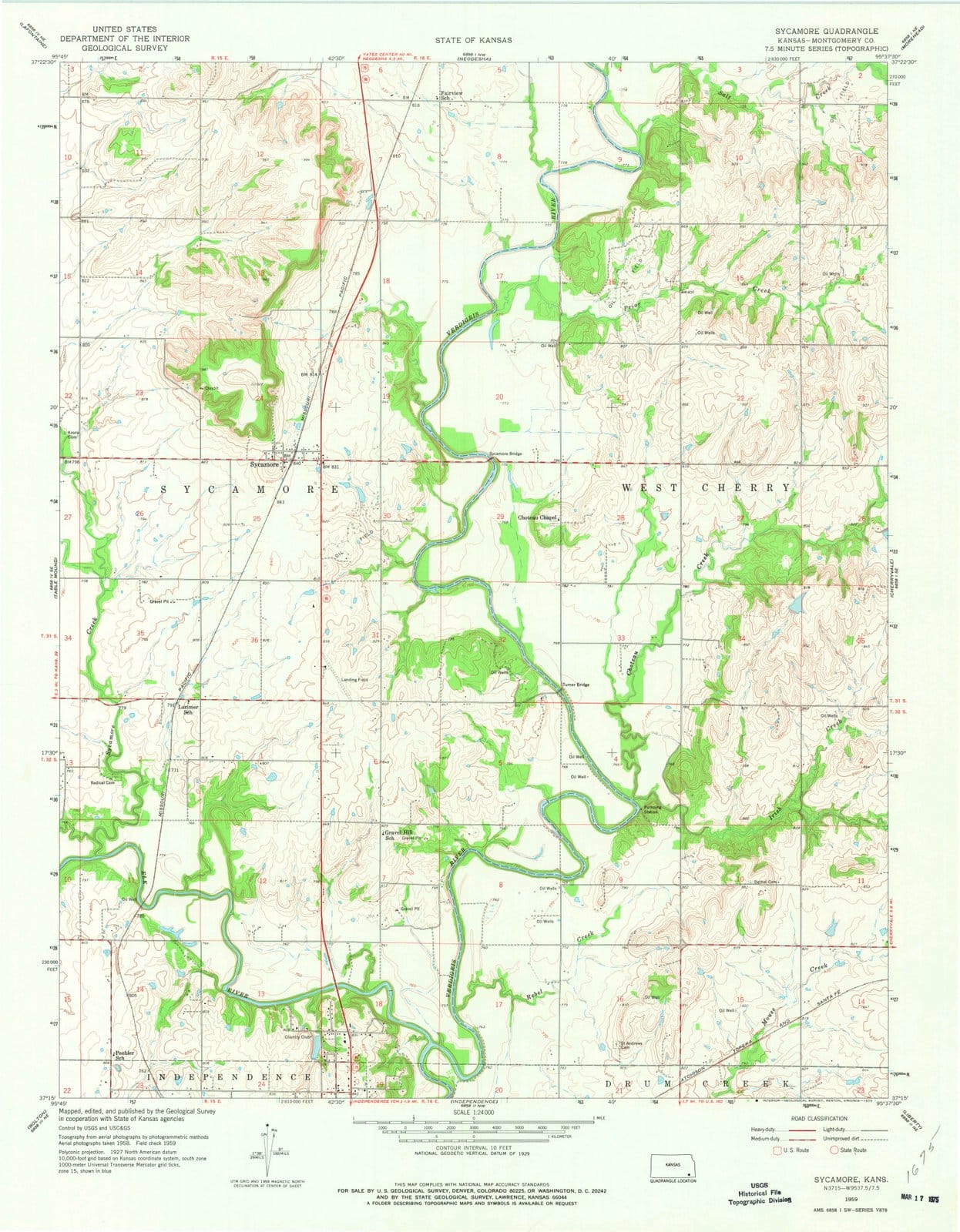 1959 Sycamore, KS - Kansas - USGS Topographic Map