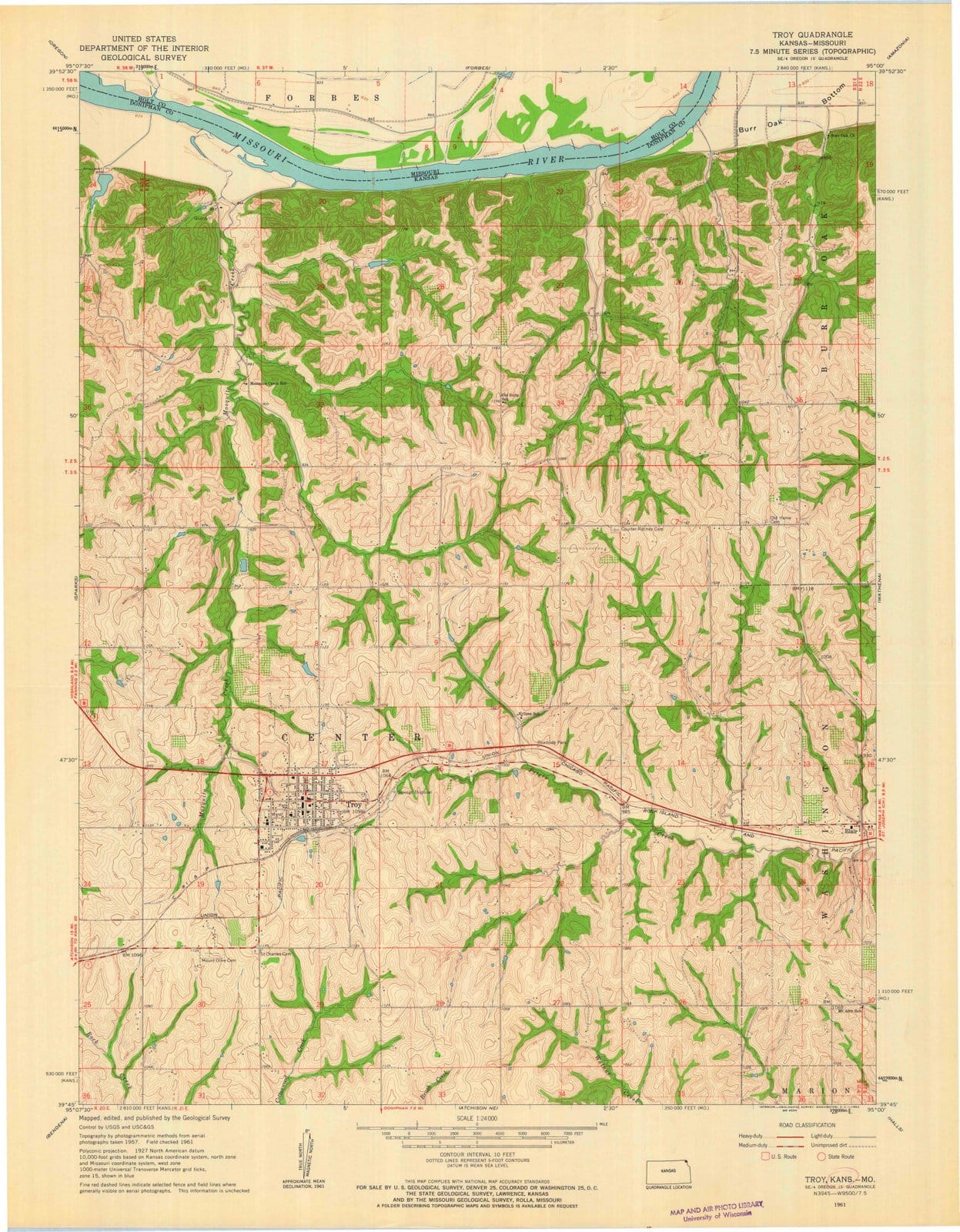 1961 Troy, KS - Kansas - USGS Topographic Map