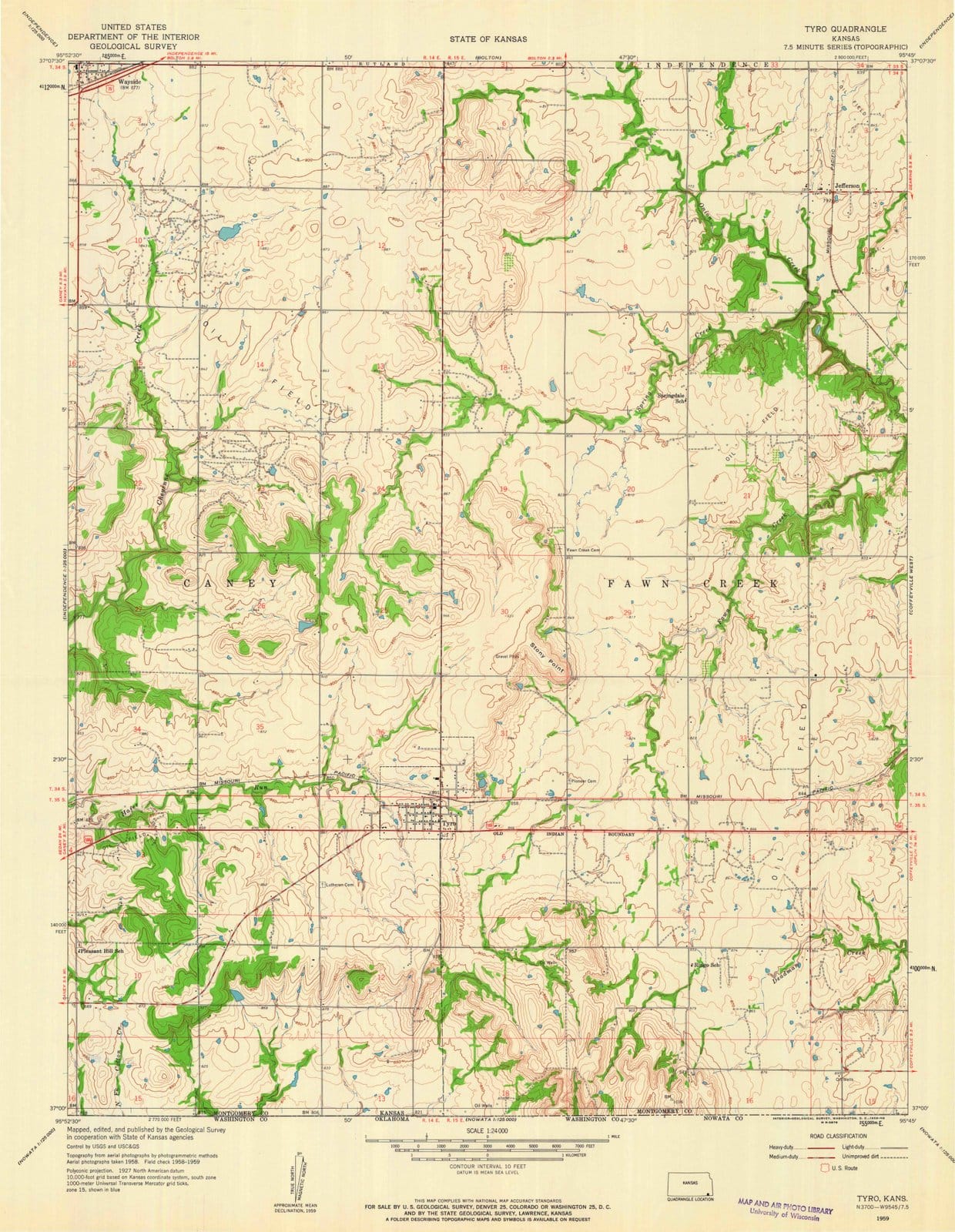1959 Tyro, KS - Kansas - USGS Topographic Map