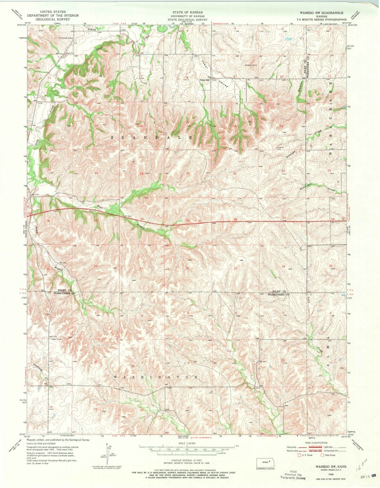 1953 Wamego, KS - Kansas - USGS Topographic Map