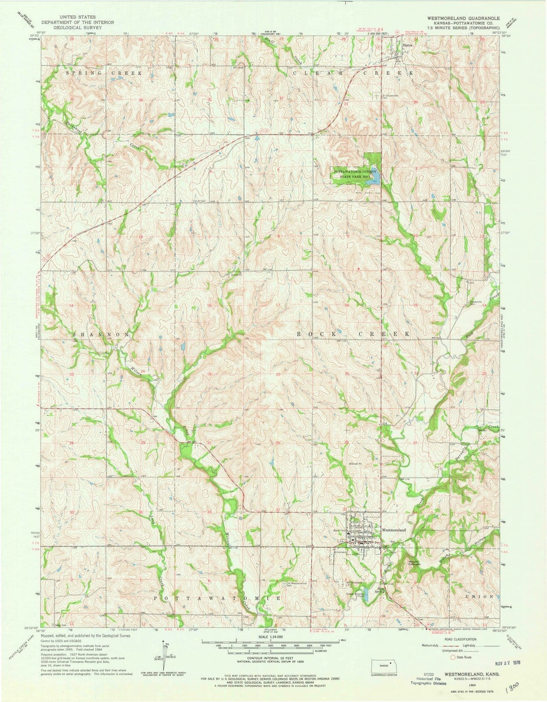 1964 Westmoreland, KS - Kansas - USGS Topographic Map