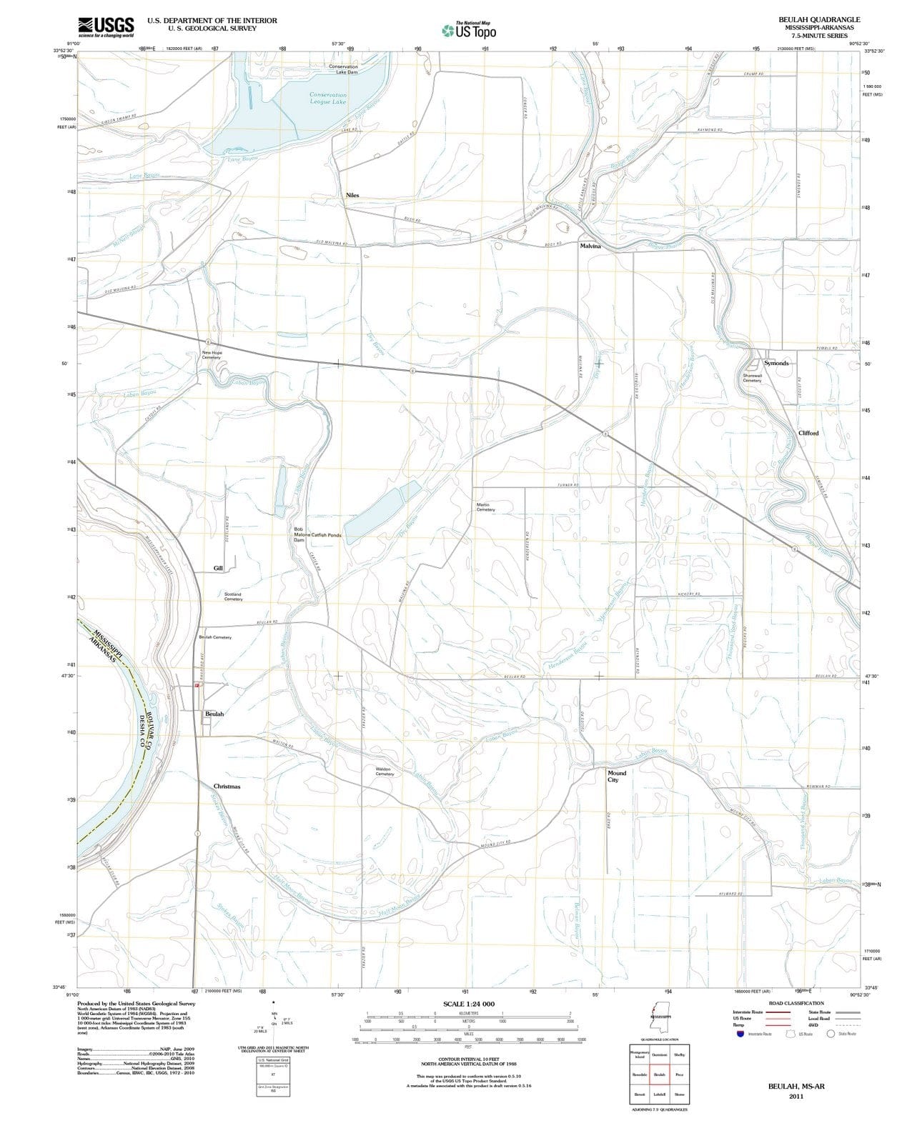 2011 Beulah, MS - Mississippi - USGS Topographic Map