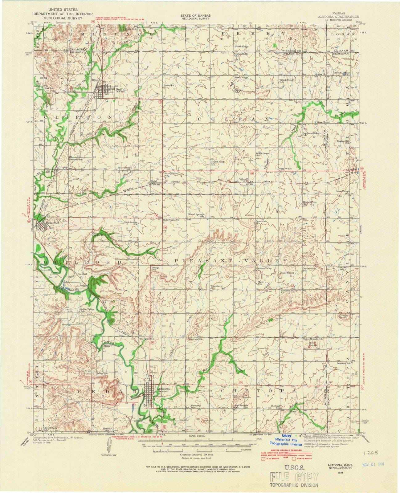 1938 Altoona, KS - Kansas - USGS Topographic Map