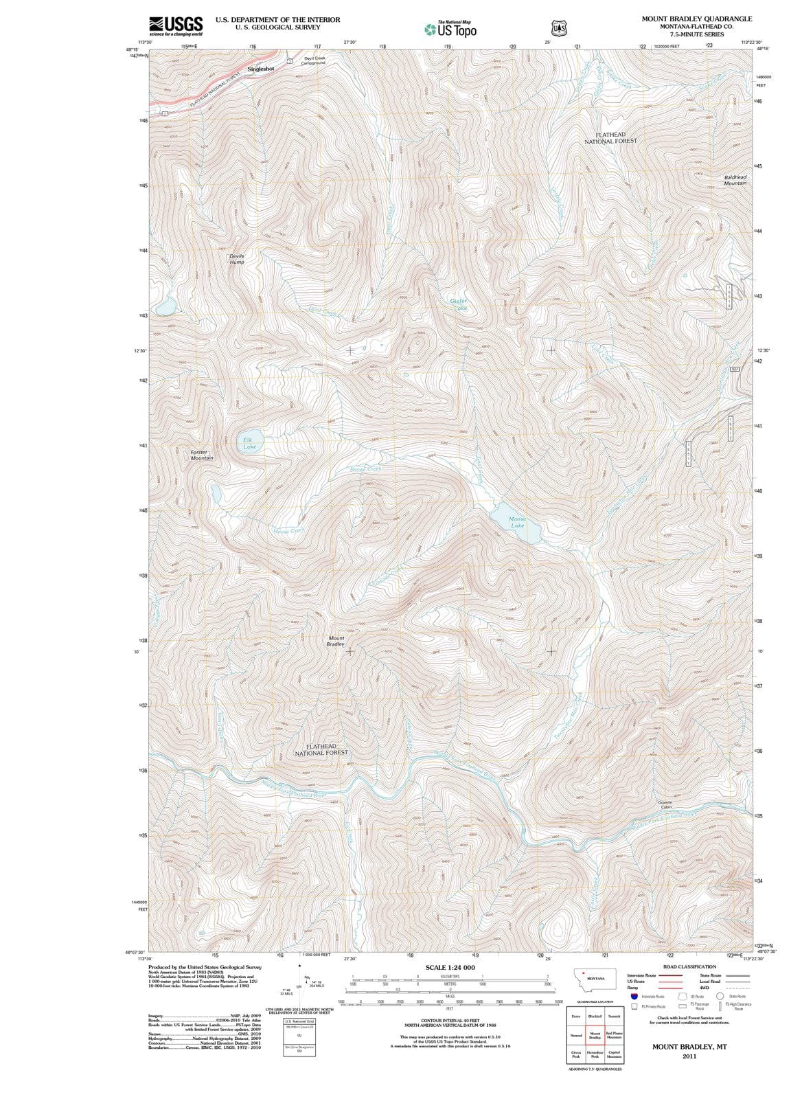 2011 Mount Bradley, MT - Montana - USGS Topographic Map